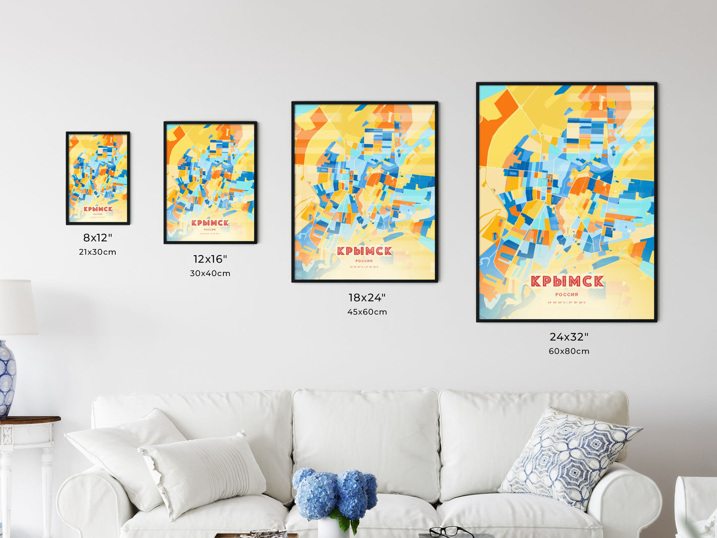 Colorful KRYMSK RUSSIA Fine Art Map Blue Orange