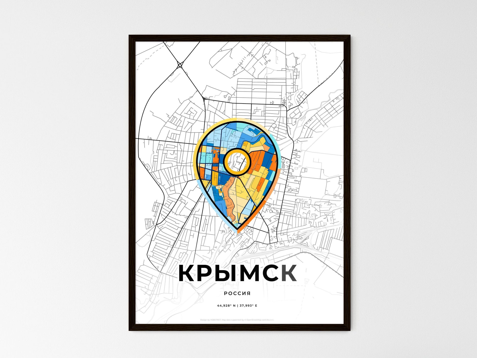 Krymsk Russia wedding art map with pointer icon