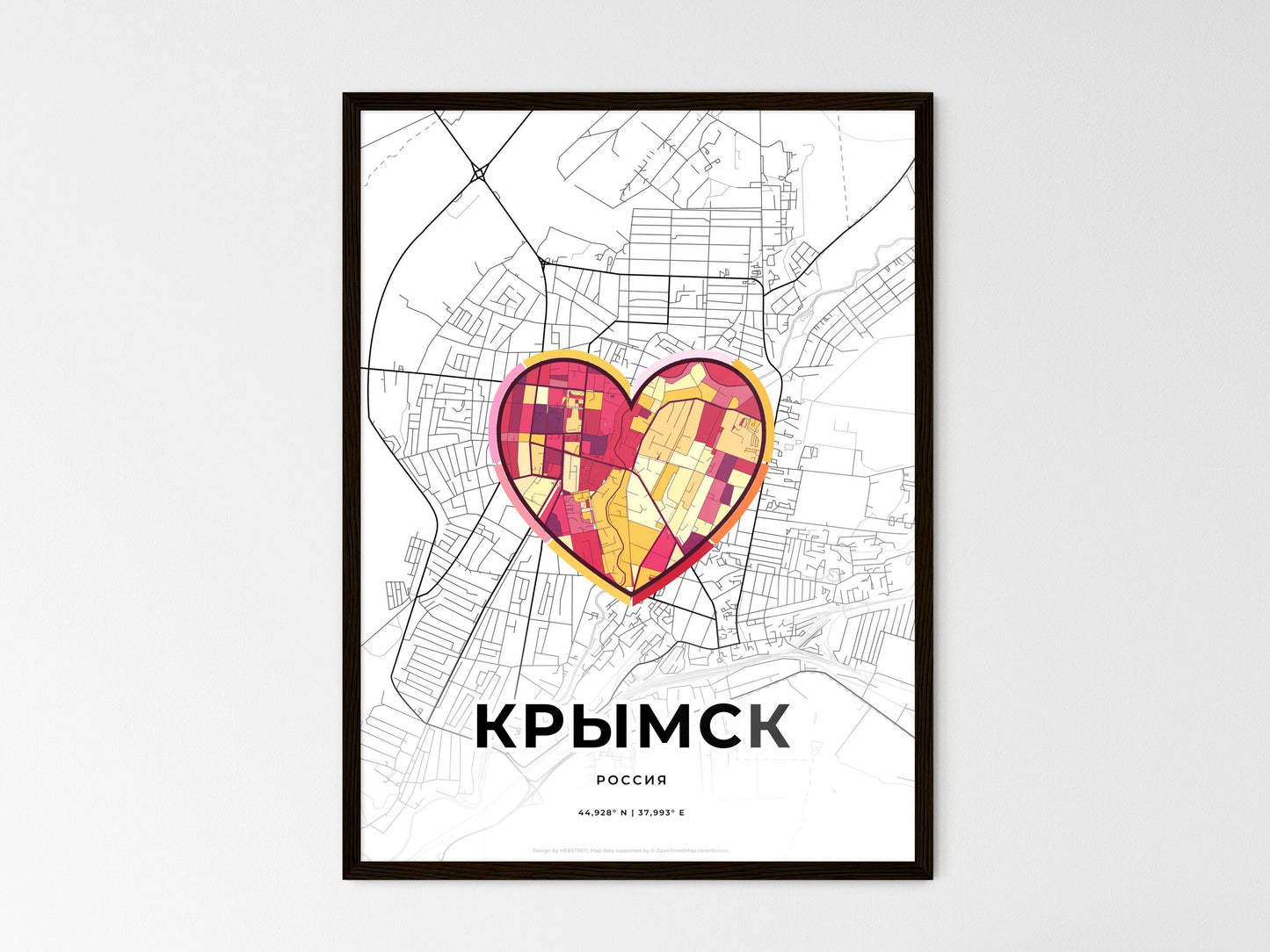 Krymsk Russia wedding art map with heart icon