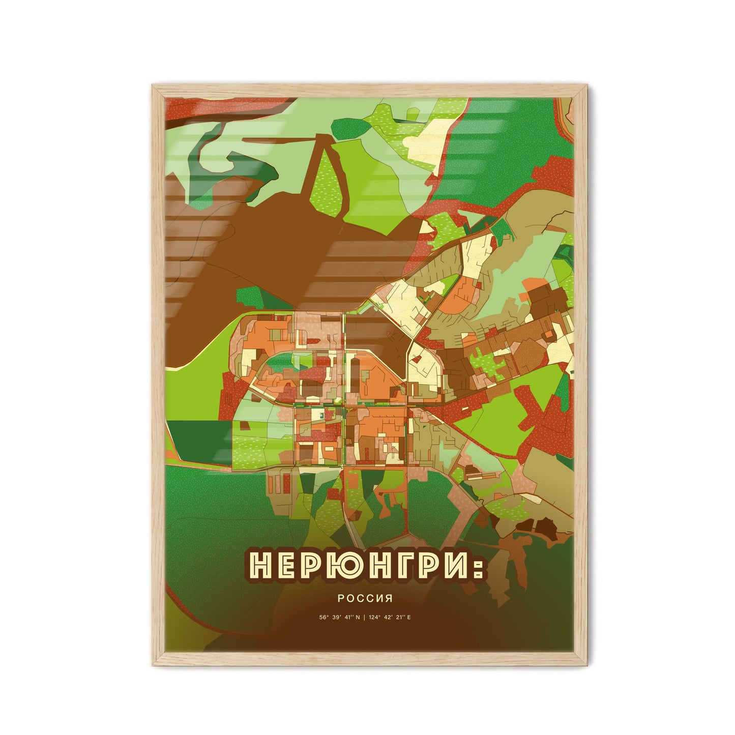 Colorful NERYUNGRI RUSSIA Fine Art Map Farmhouse