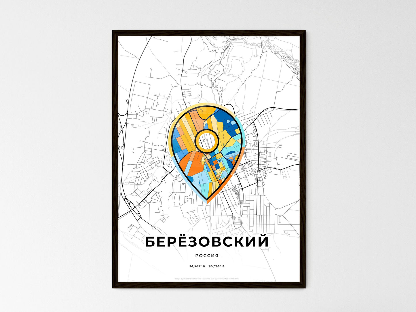 Beryozovsky Russia wedding art map with pointer icon