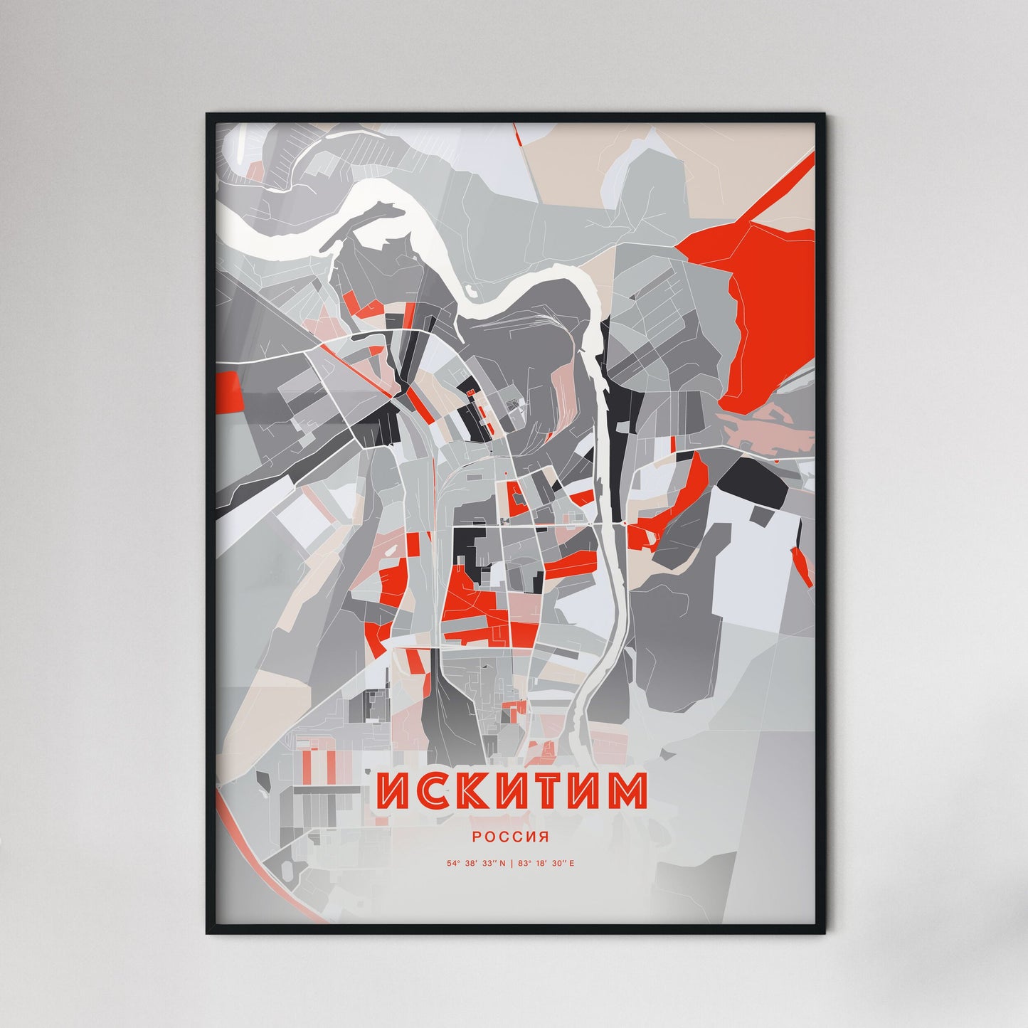 Colorful ISKITIM RUSSIA Fine Art Map Modern