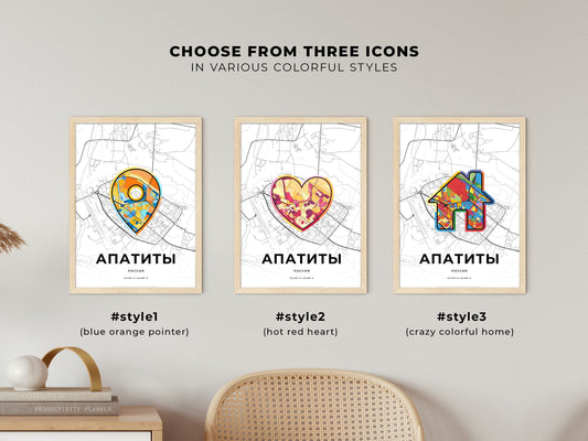 Apatity Russia maps with colorful icons