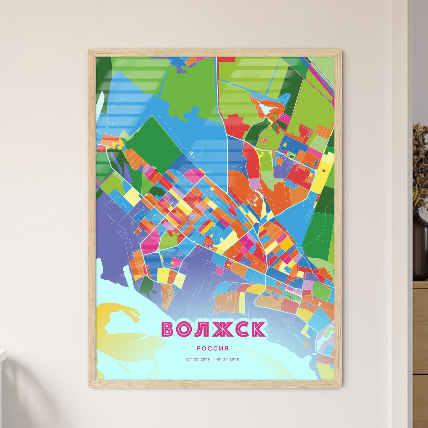 Colorful VOLZHSK RUSSIA Fine Art Map Crazy Colors