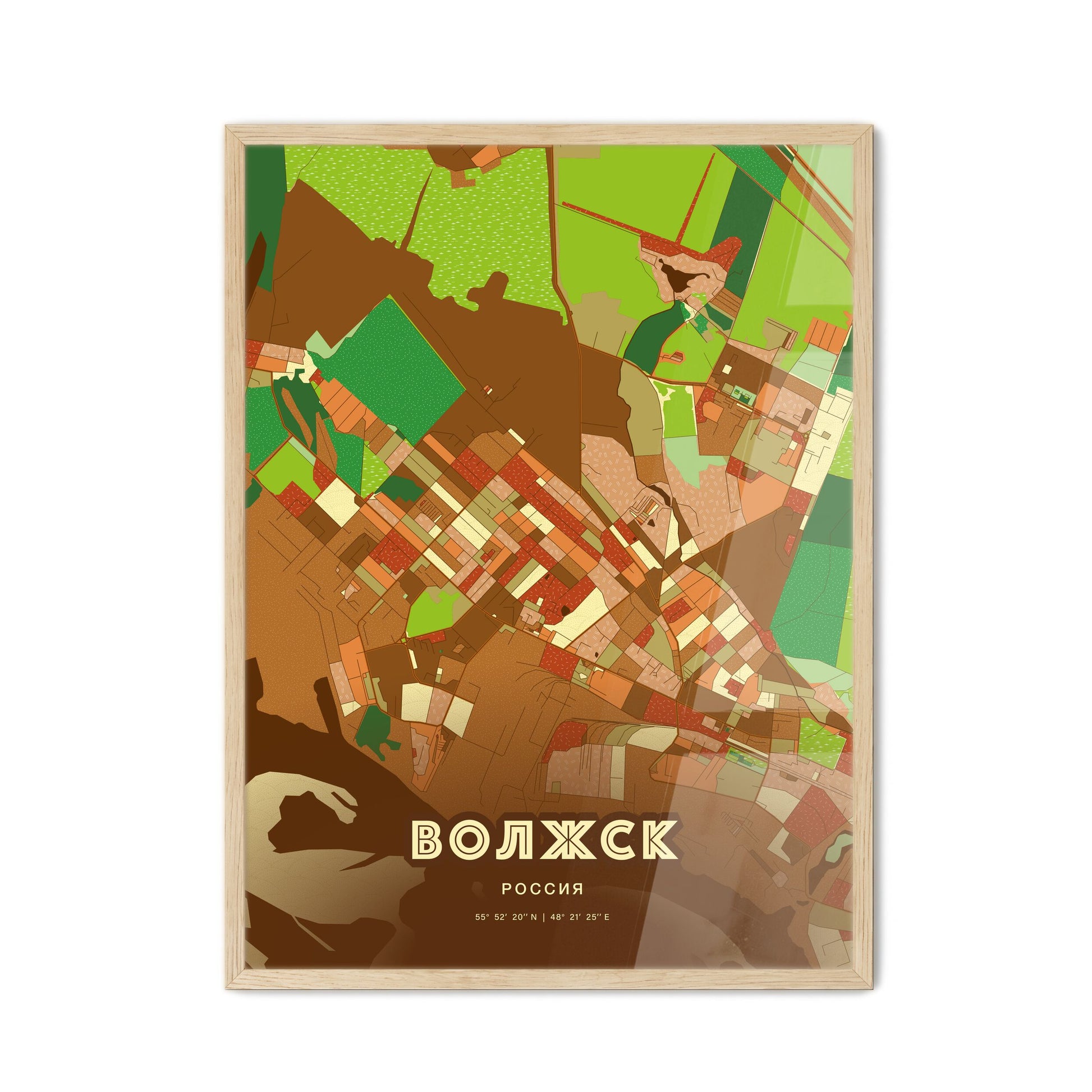 Colorful VOLZHSK RUSSIA Fine Art Map Farmhouse