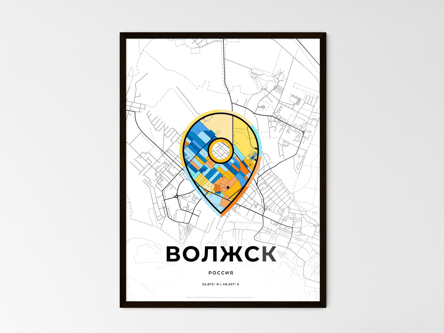 Volzhsk Russia wedding art map with pointer icon