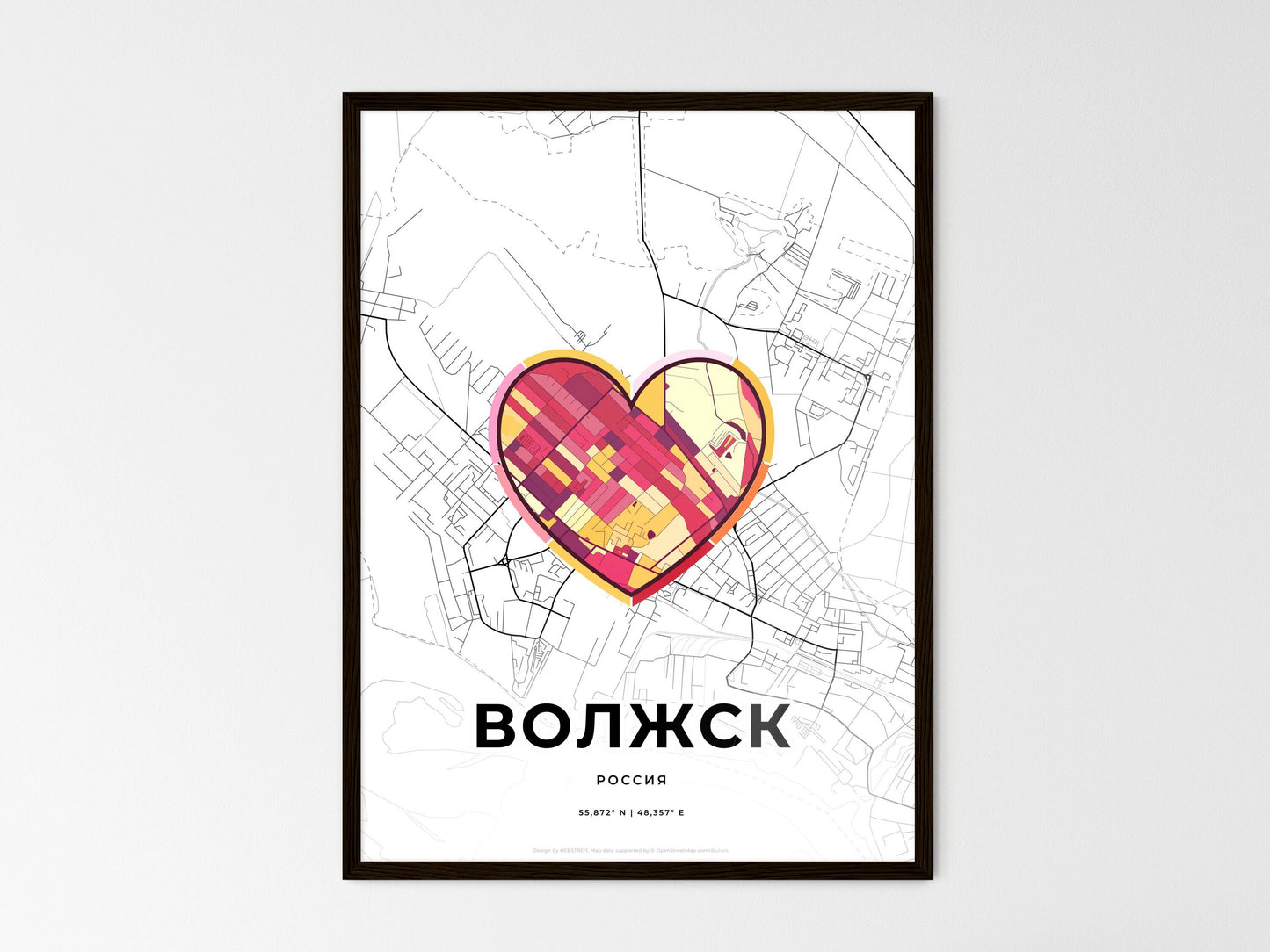 Volzhsk Russia wedding art map with heart icon