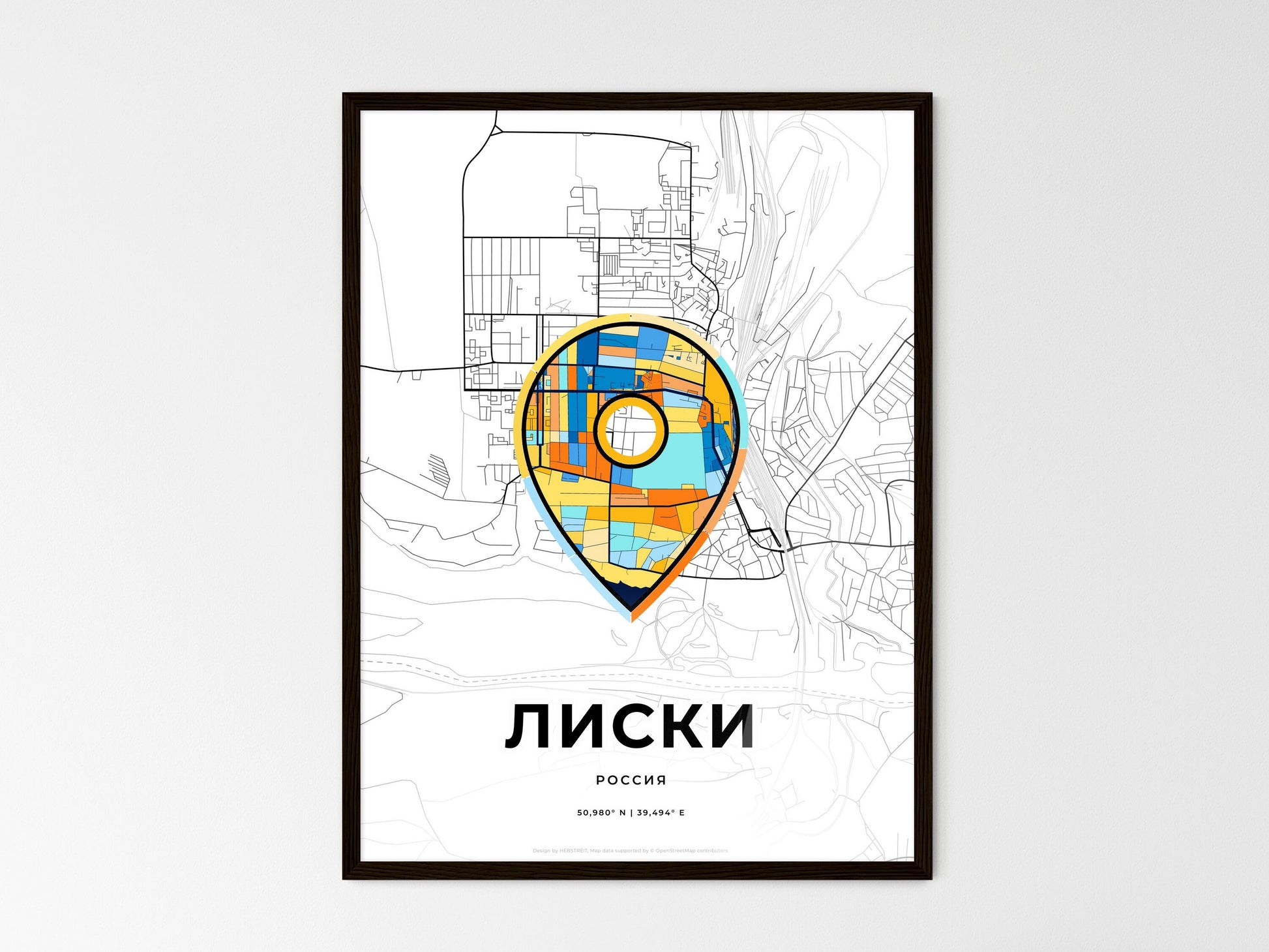 Liski Russia wedding art map with pointer icon
