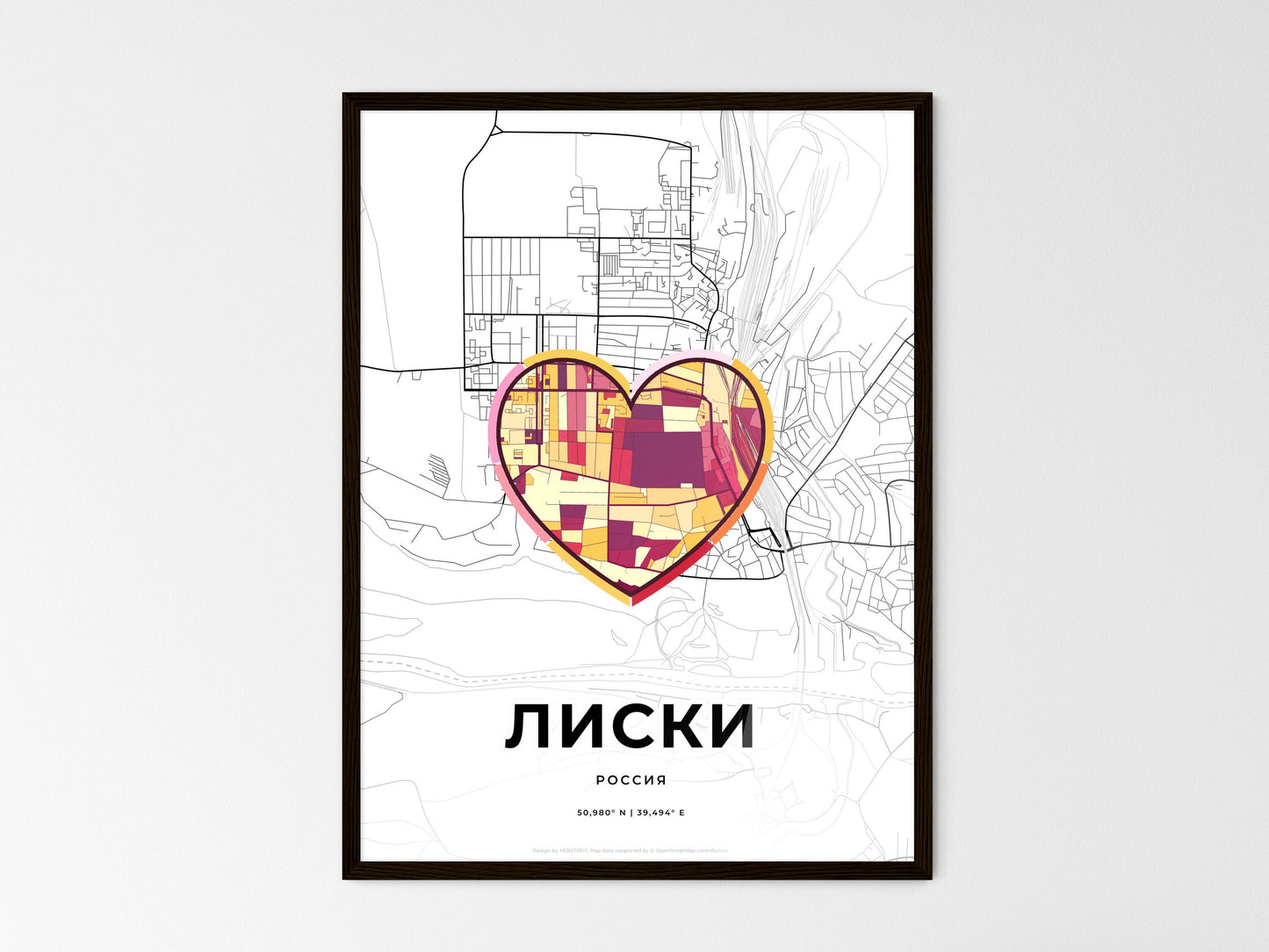 Liski Russia wedding art map with heart icon
