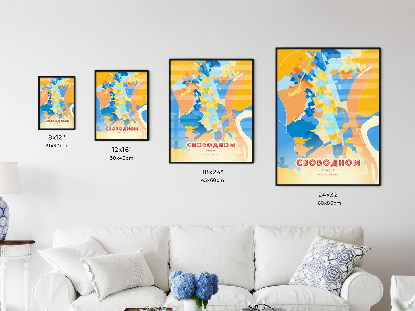 Colorful SVOBODNY RUSSIA Fine Art Map Blue Orange