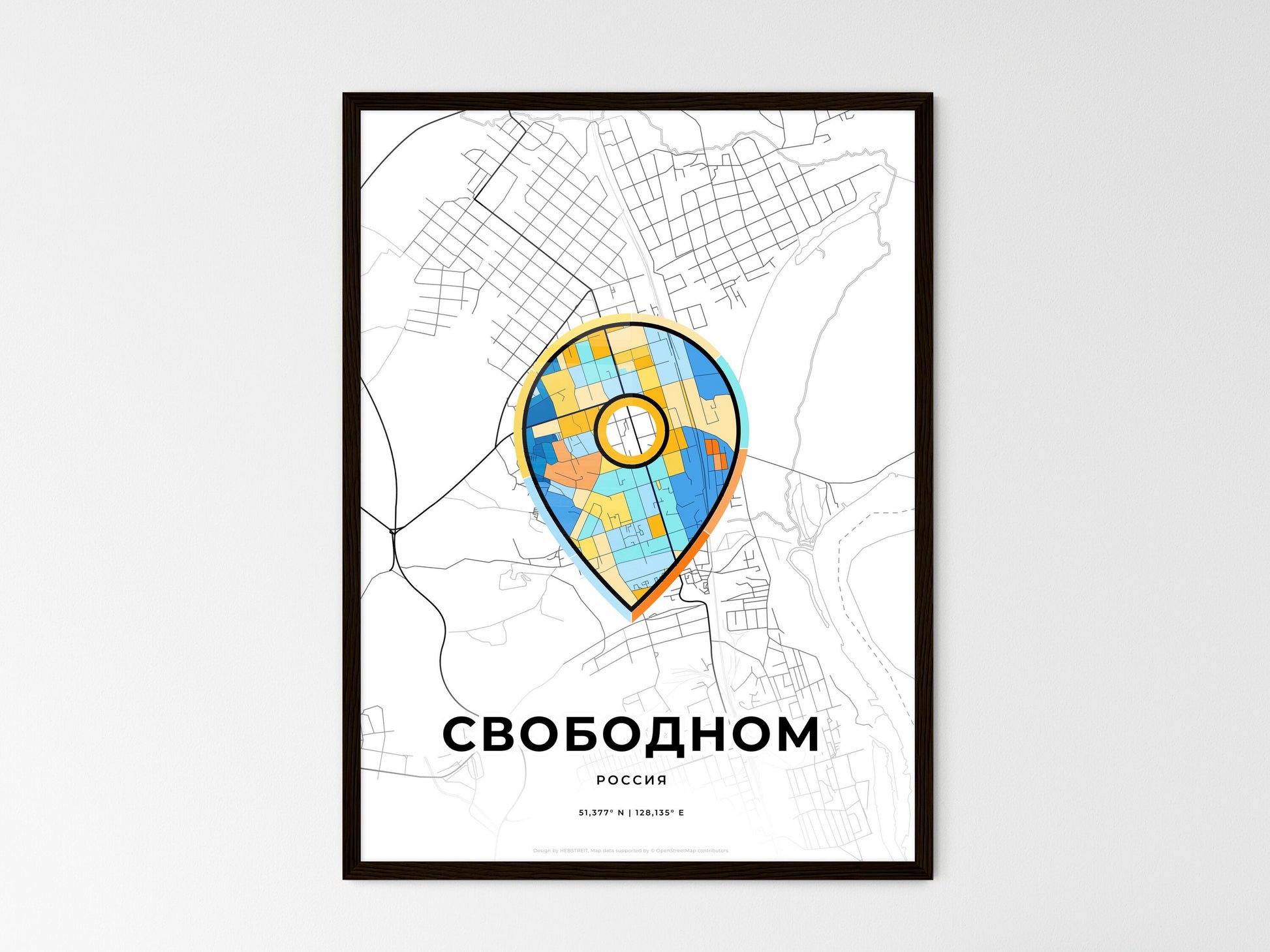 Svobodny Russia wedding art map with pointer icon
