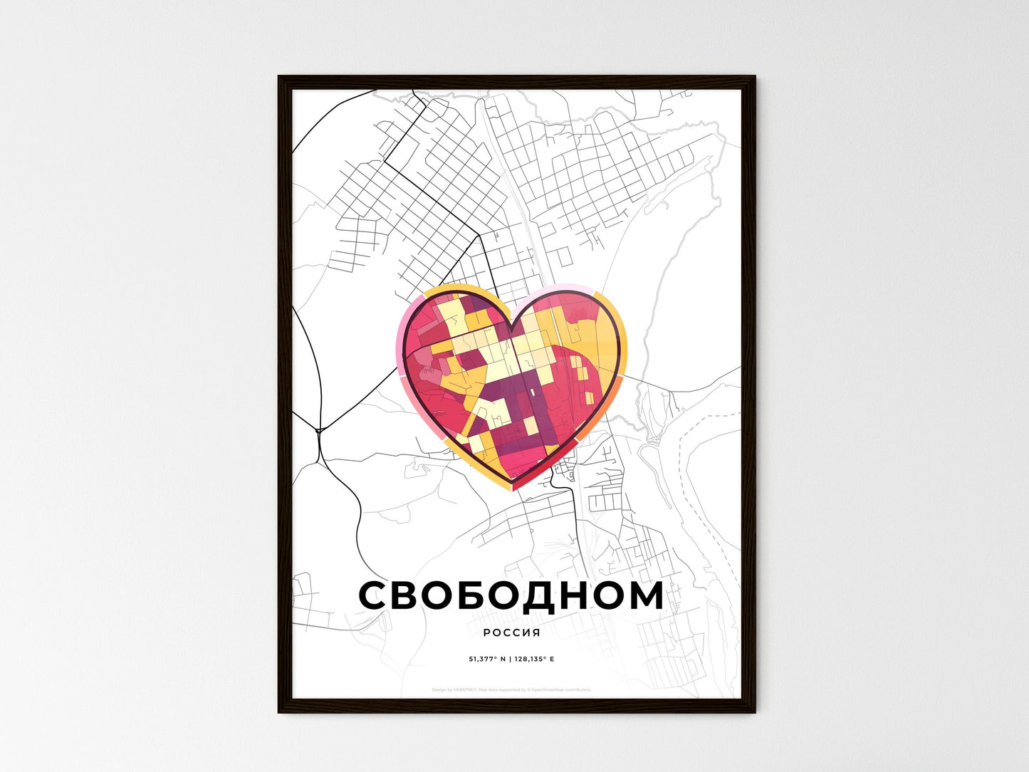 Svobodny Russia wedding art map with heart icon