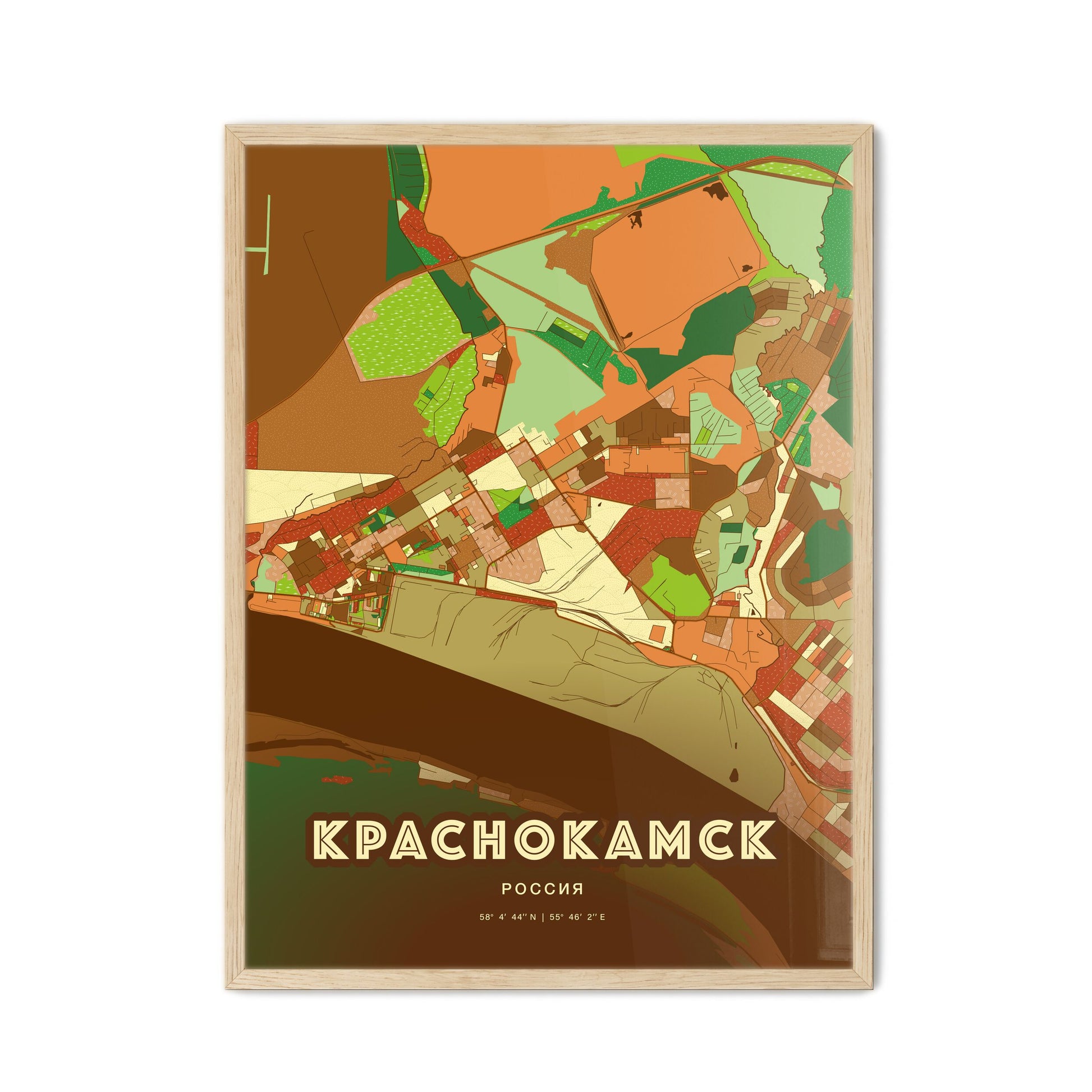 Colorful KRASNOKAMSK RUSSIA Fine Art Map Farmhouse