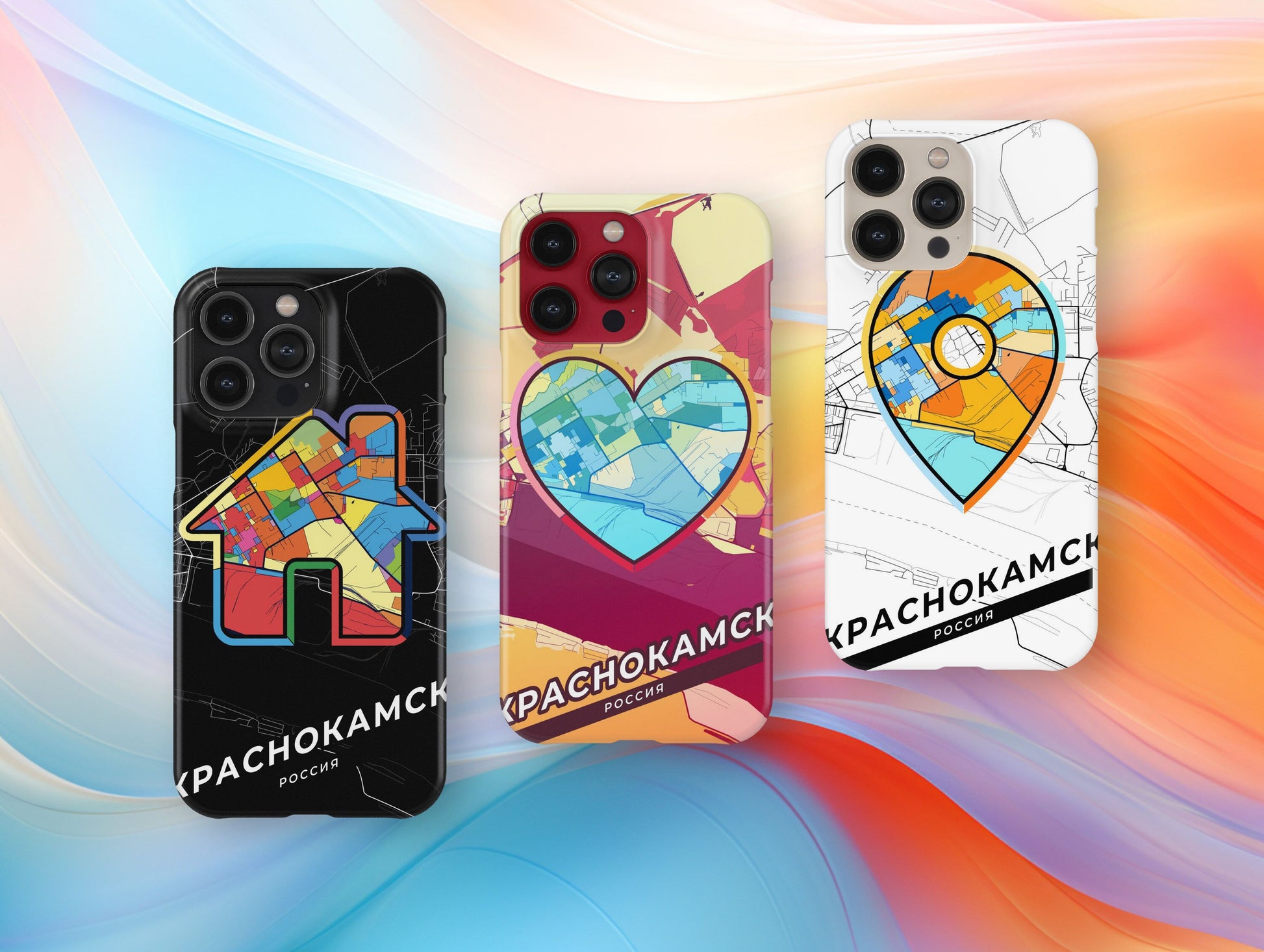 Krasnokamsk Russia slim phone case with colorful icon. Birthday, wedding or housewarming gift. Couple match cases.