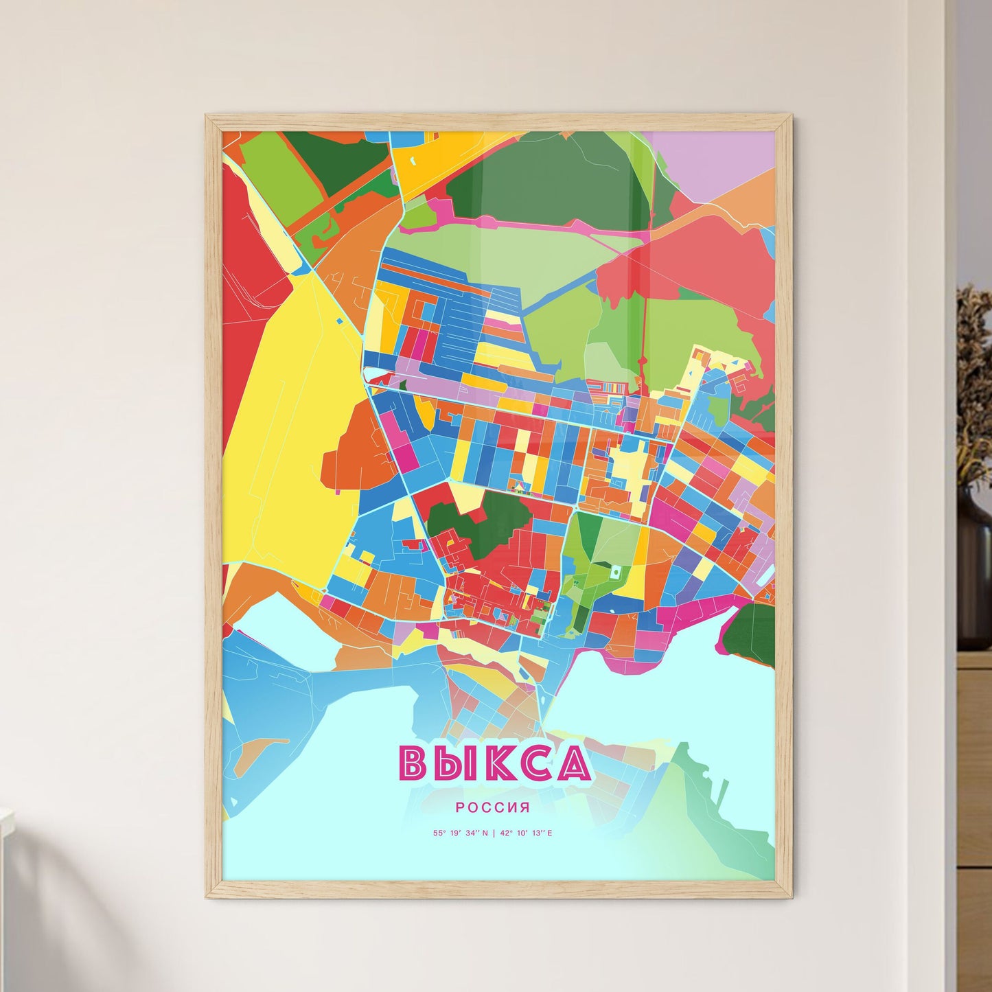 Colorful VYKSA RUSSIA Fine Art Map Crazy Colors