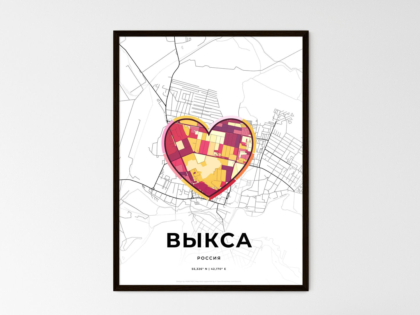 Vyksa Russia wedding art map with heart icon
