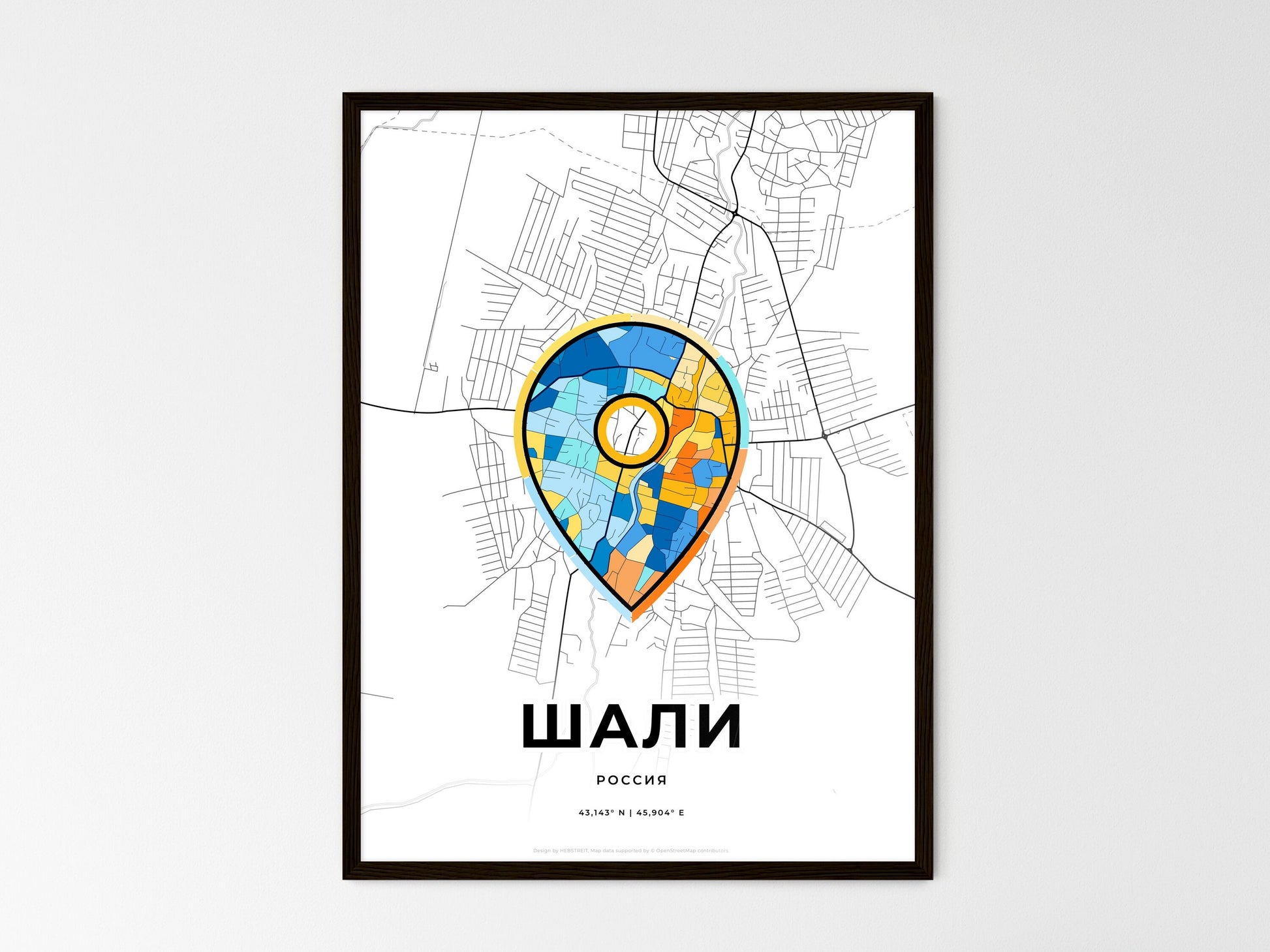 Shali Russia wedding art map with pointer icon