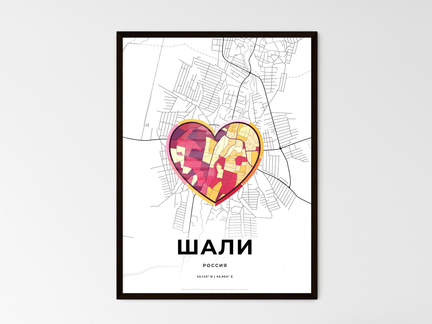 Shali Russia wedding art map with heart icon