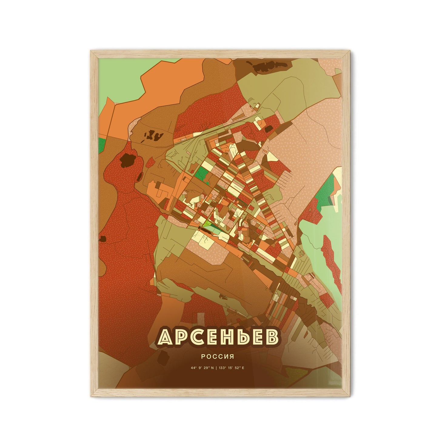 Colorful ARSENYEV RUSSIA Fine Art Map Farmhouse