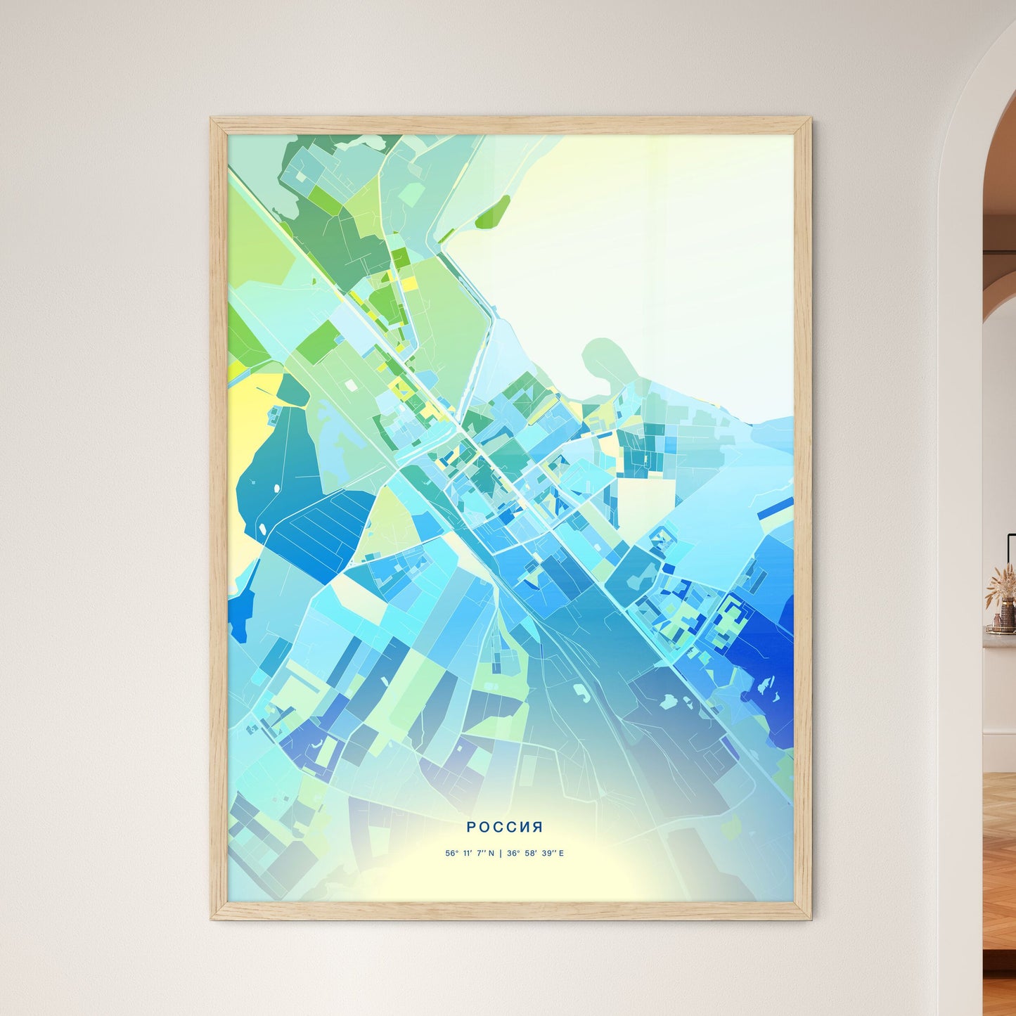 Colorful SOLNECHNOGORSK RUSSIA Fine Art Map Cool Blue