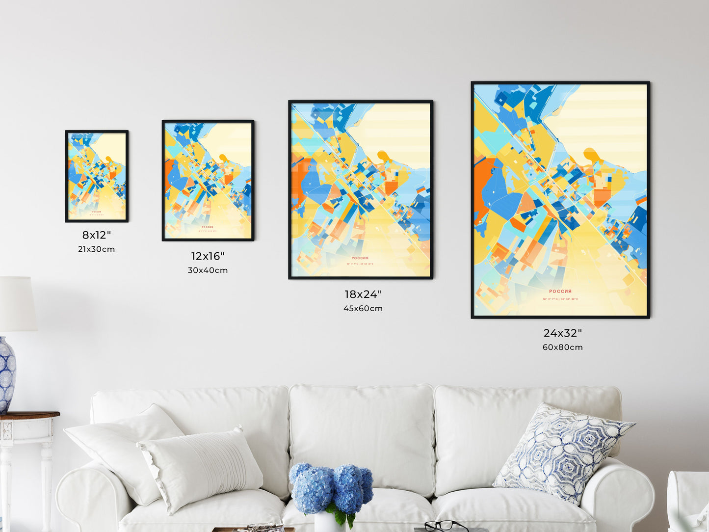 Colorful SOLNECHNOGORSK RUSSIA Fine Art Map Blue Orange