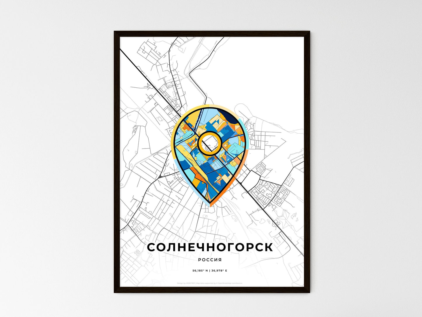 Solnechnogorsk Russia wedding art map with pointer icon