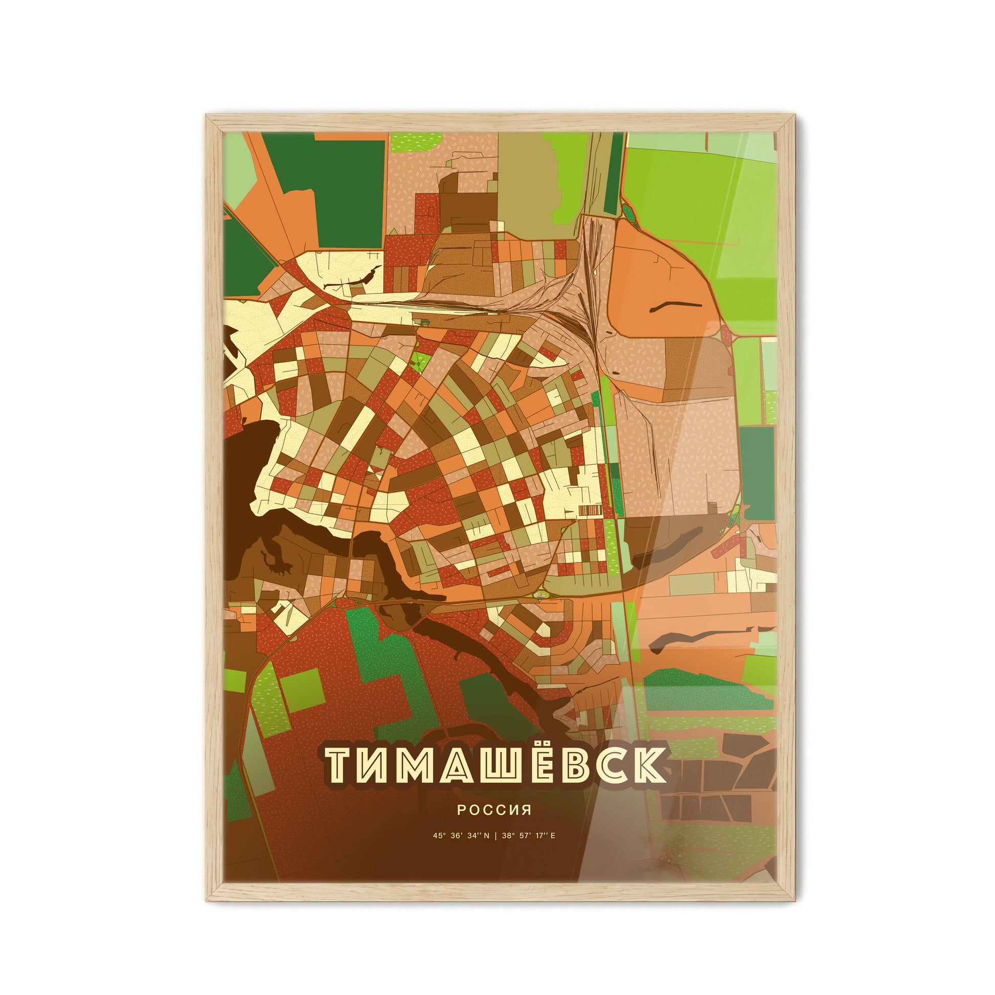 Colorful TIMASHYOVSK RUSSIA Fine Art Map Farmhouse