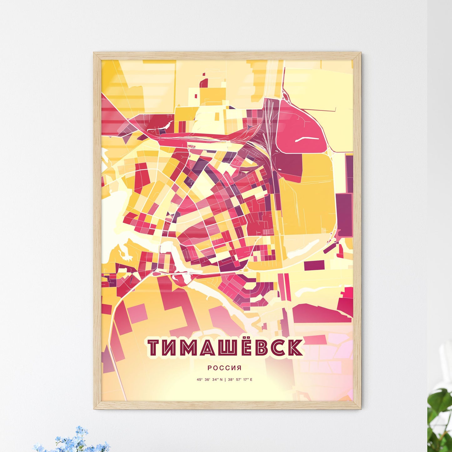 Colorful TIMASHYOVSK RUSSIA Fine Art Map Hot Red