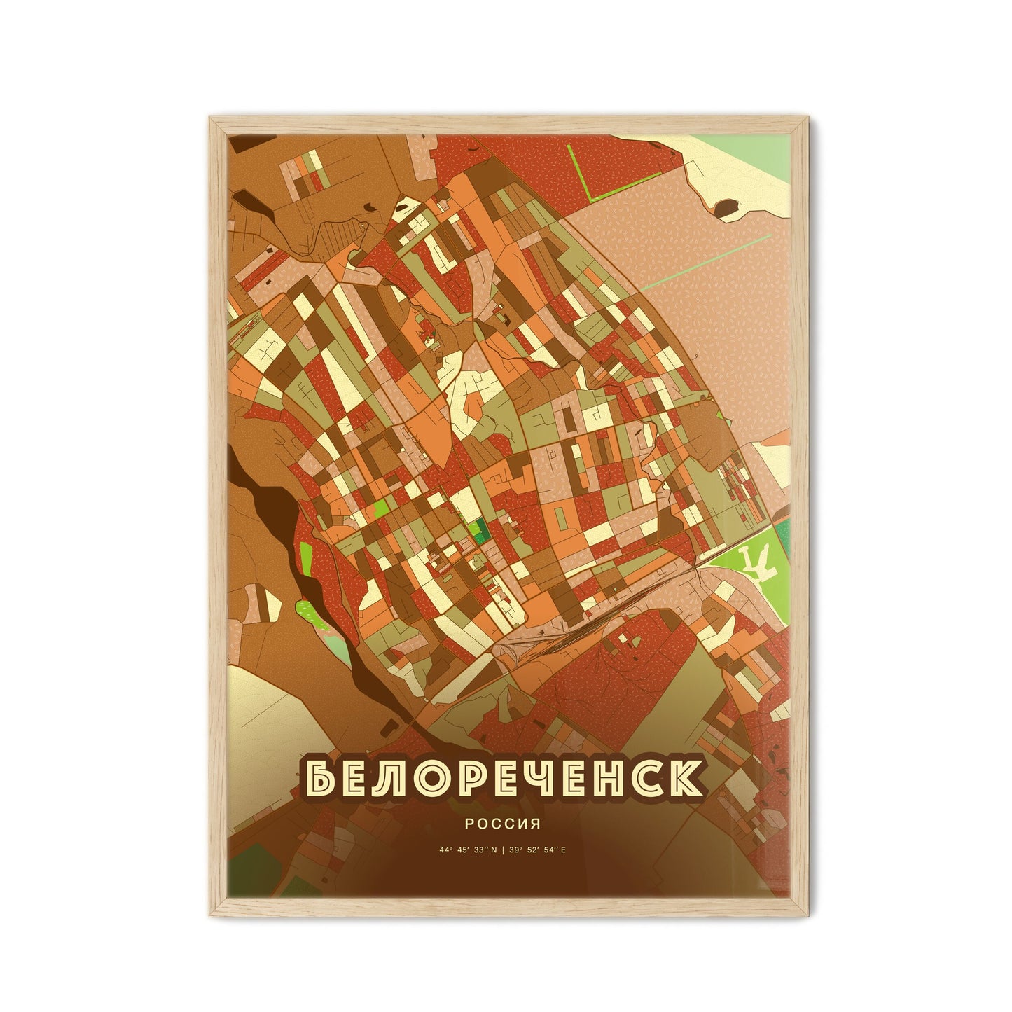 Colorful BELORECHENSK RUSSIA Fine Art Map Farmhouse