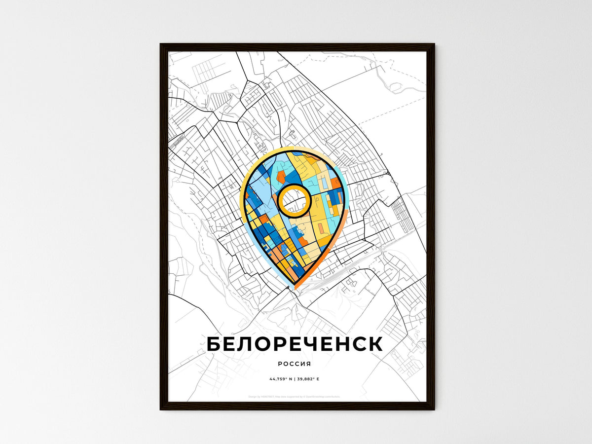 Belorechensk Russia wedding art map with pointer icon