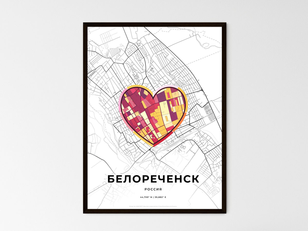 Belorechensk Russia wedding art map with heart icon
