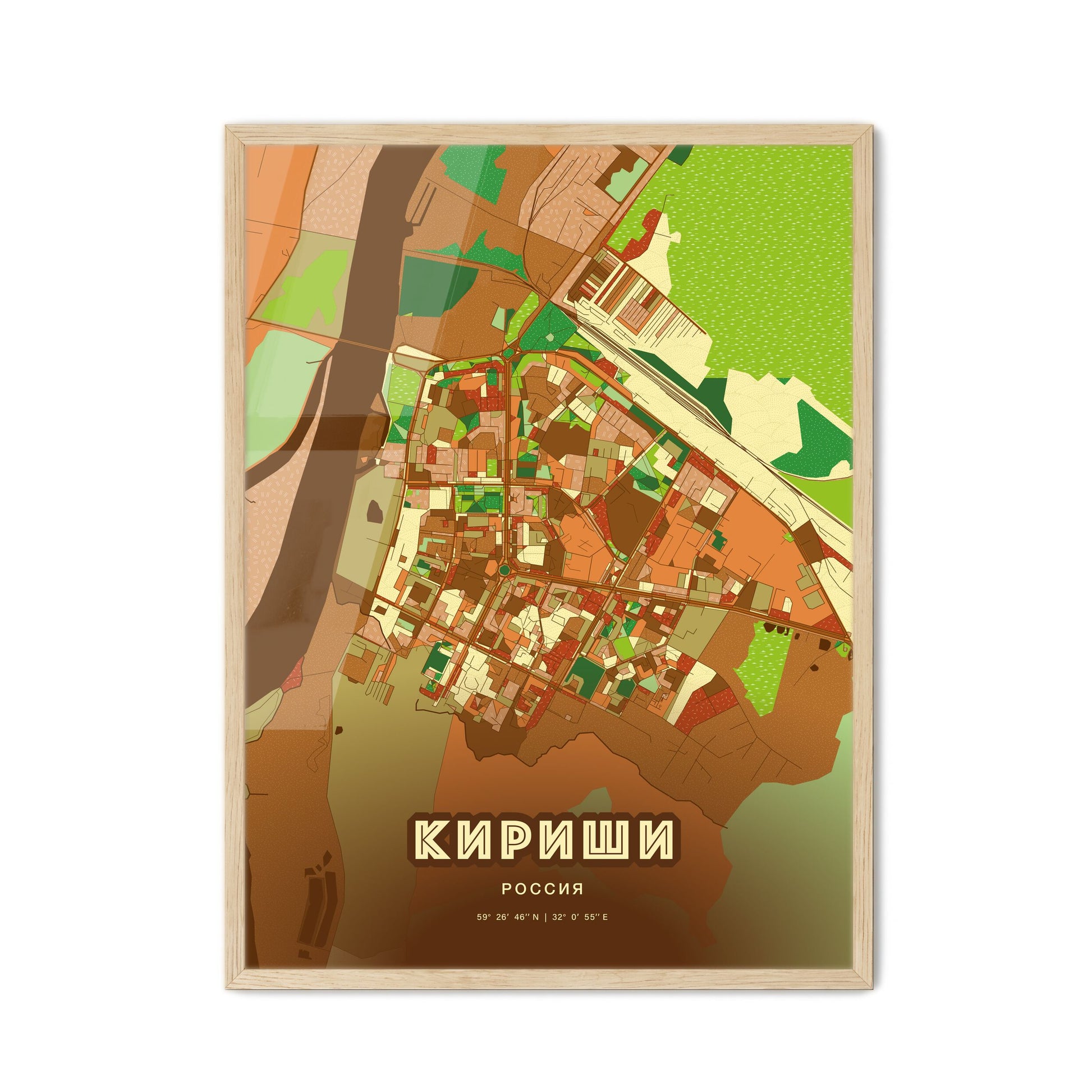 Colorful KIRISHI RUSSIA Fine Art Map Farmhouse