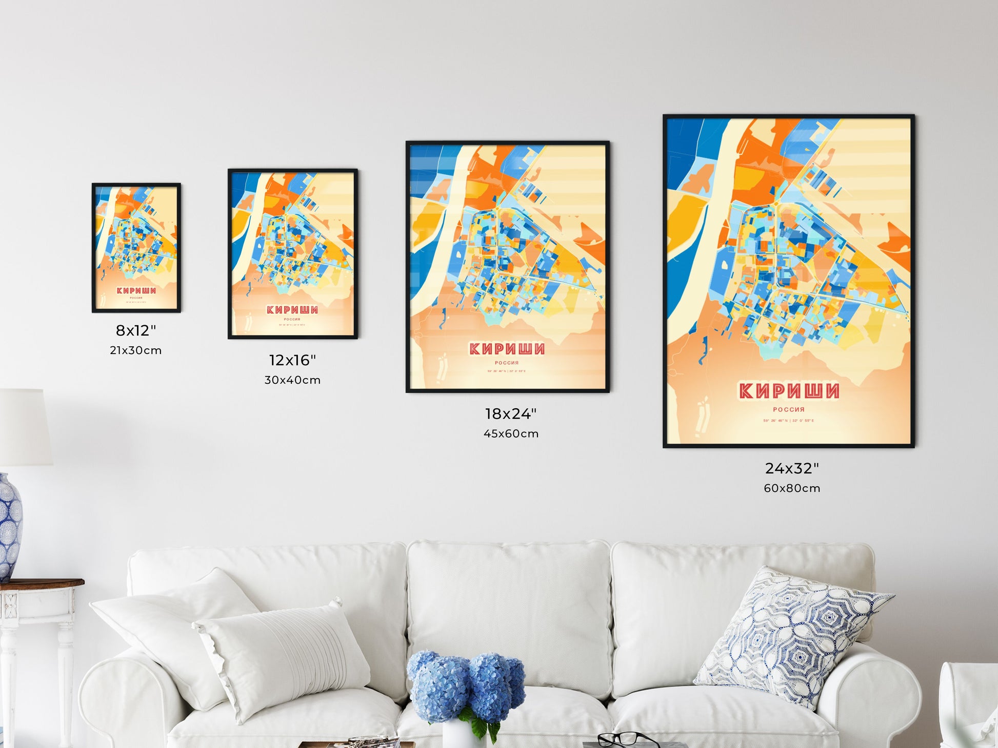 Colorful KIRISHI RUSSIA Fine Art Map Blue Orange