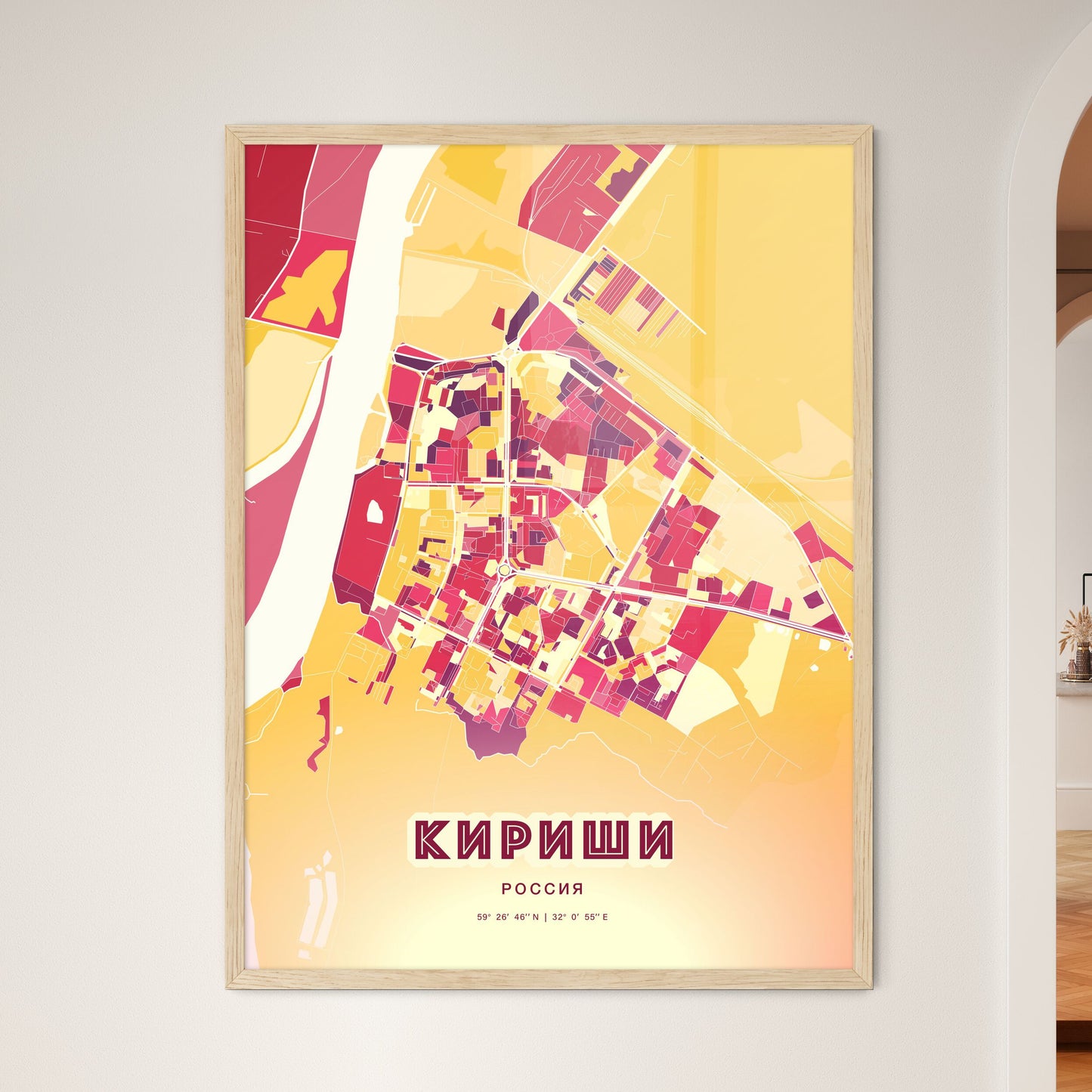 Colorful KIRISHI RUSSIA Fine Art Map Hot Red