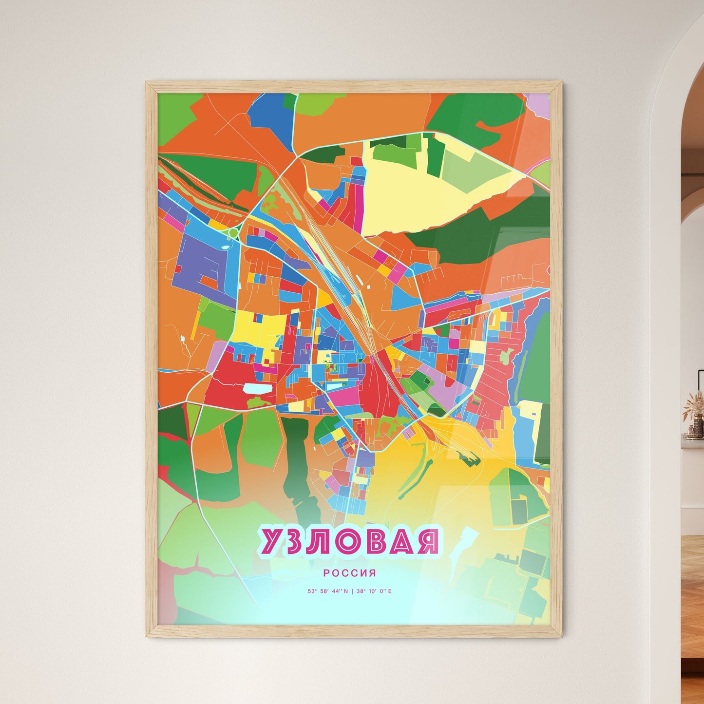 Colorful UZLOVAYA RUSSIA Fine Art Map Crazy Colors