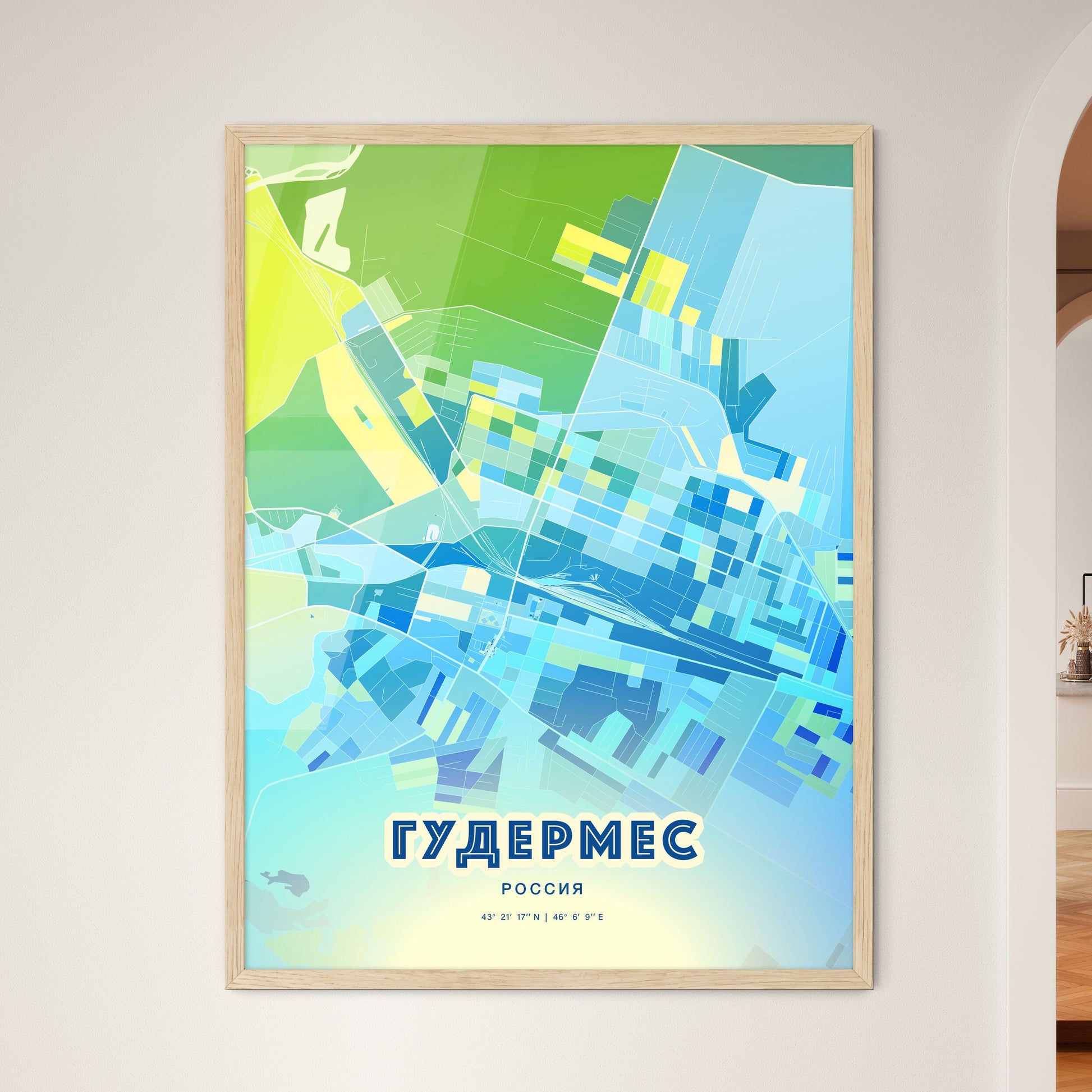 Colorful GUDERMES RUSSIA Fine Art Map Cool Blue