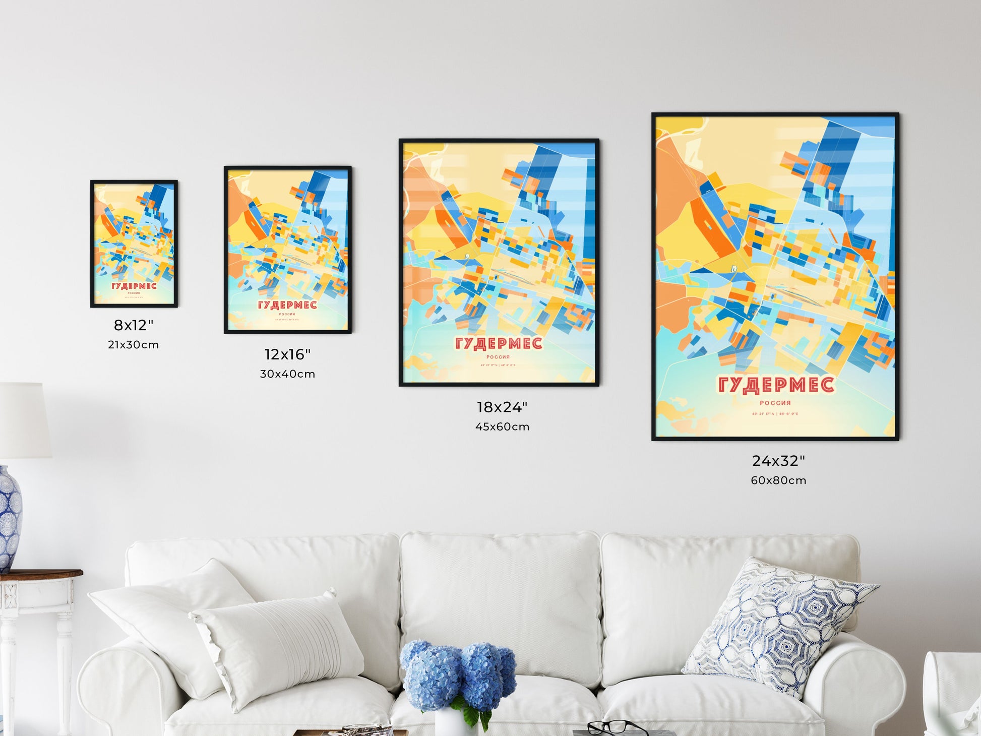 Colorful GUDERMES RUSSIA Fine Art Map Blue Orange