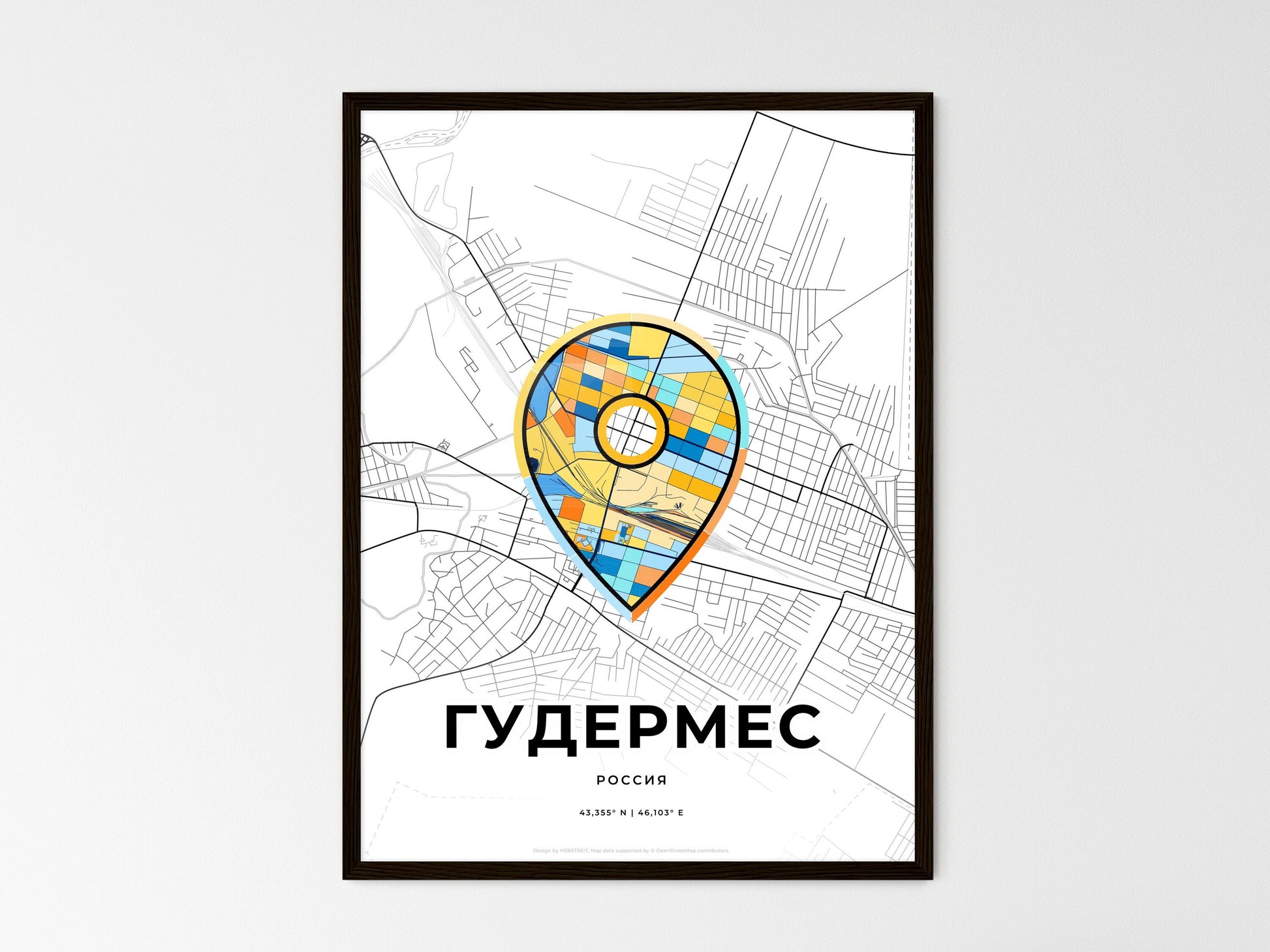 Gudermes Russia wedding art map with pointer icon