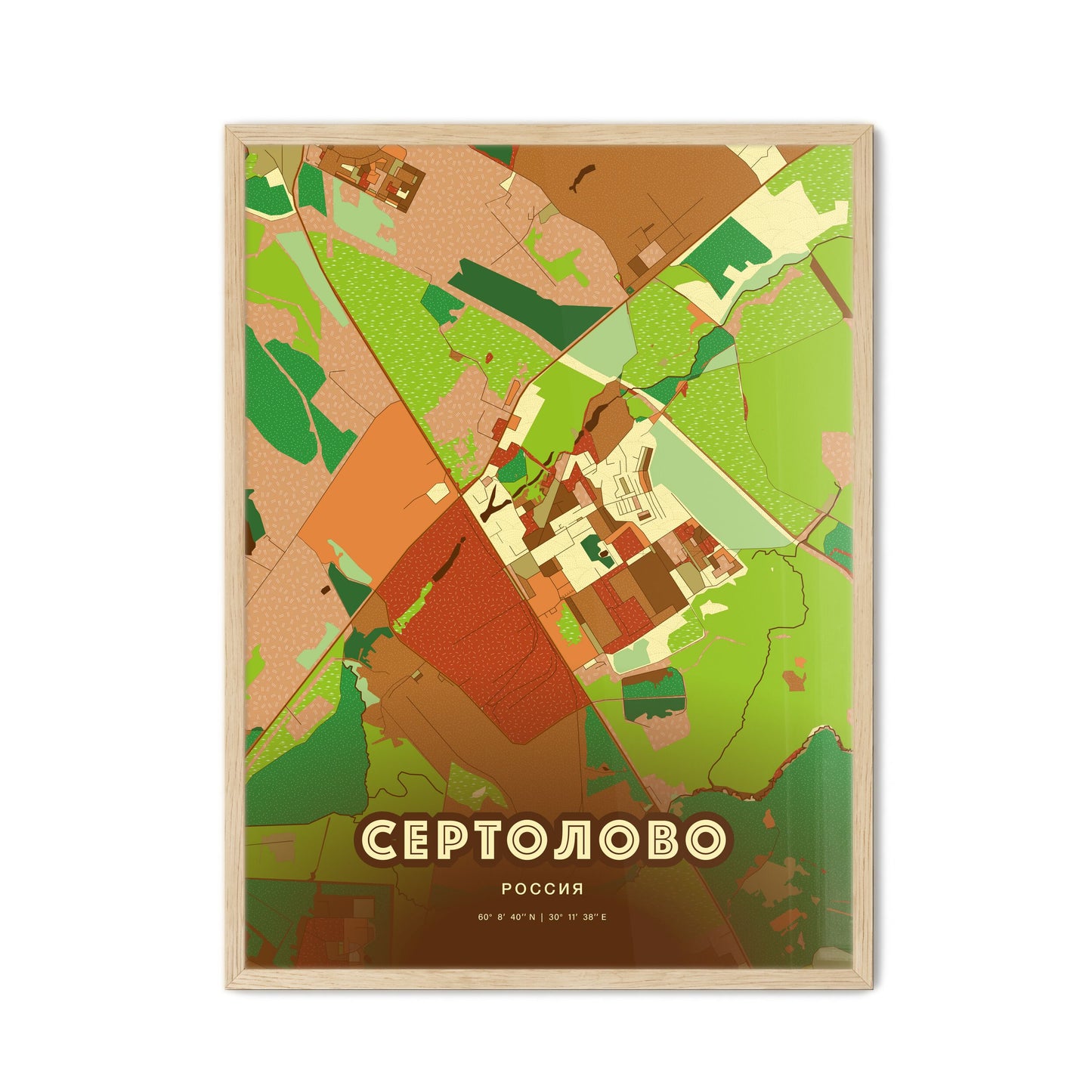 Colorful SERTOLOVO RUSSIA Fine Art Map Farmhouse