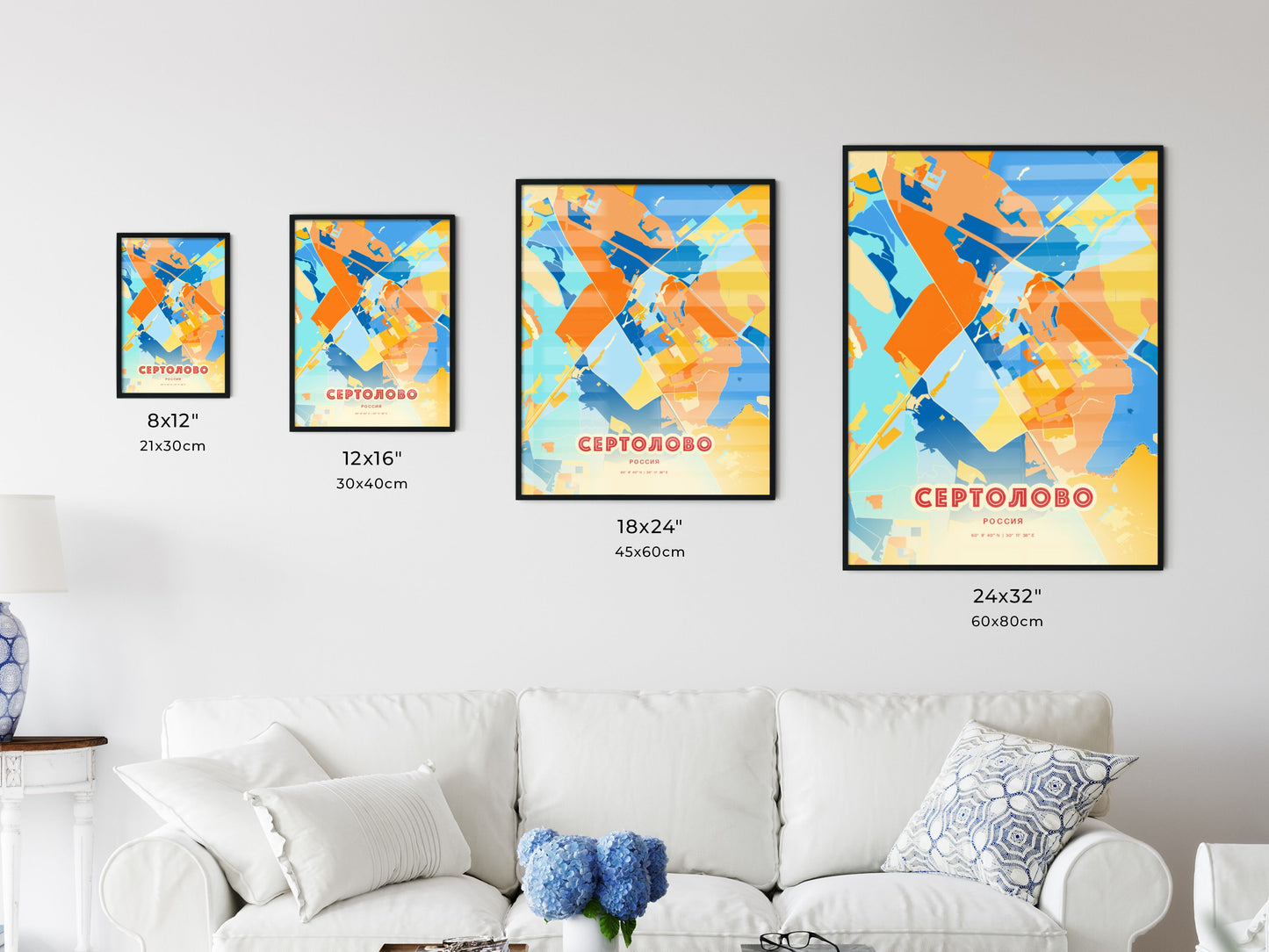 Colorful SERTOLOVO RUSSIA Fine Art Map Blue Orange