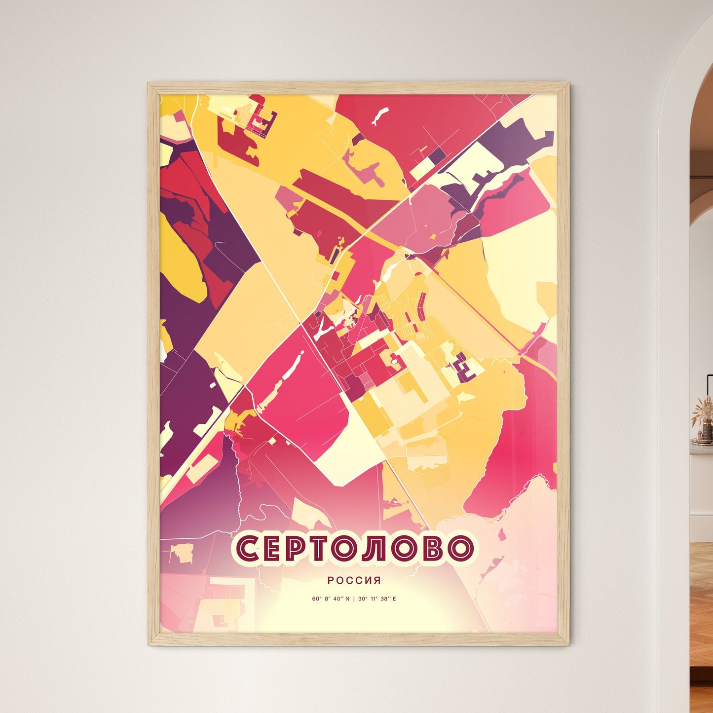 Colorful SERTOLOVO RUSSIA Fine Art Map Hot Red