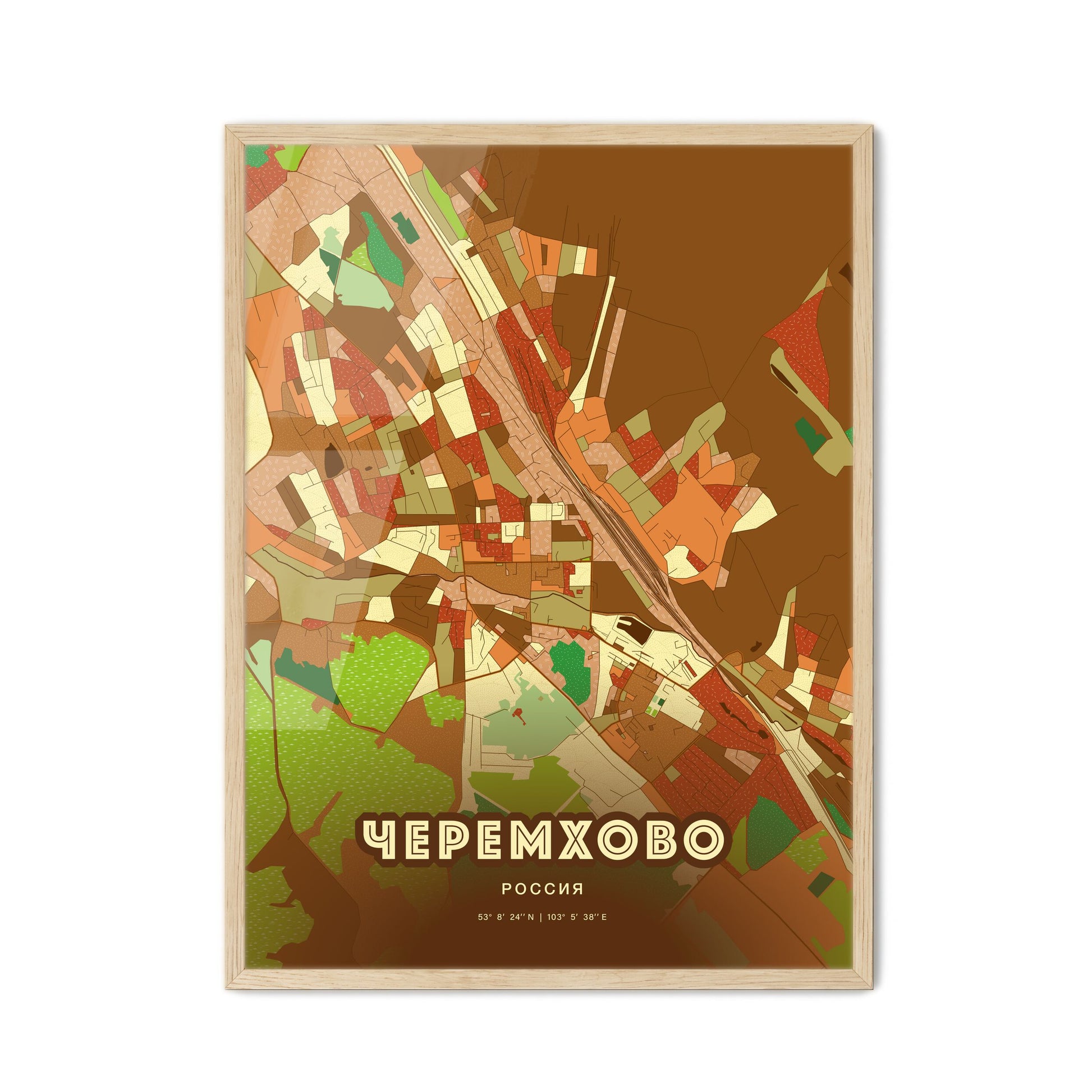 Colorful CHEREMKHOVO RUSSIA Fine Art Map Farmhouse