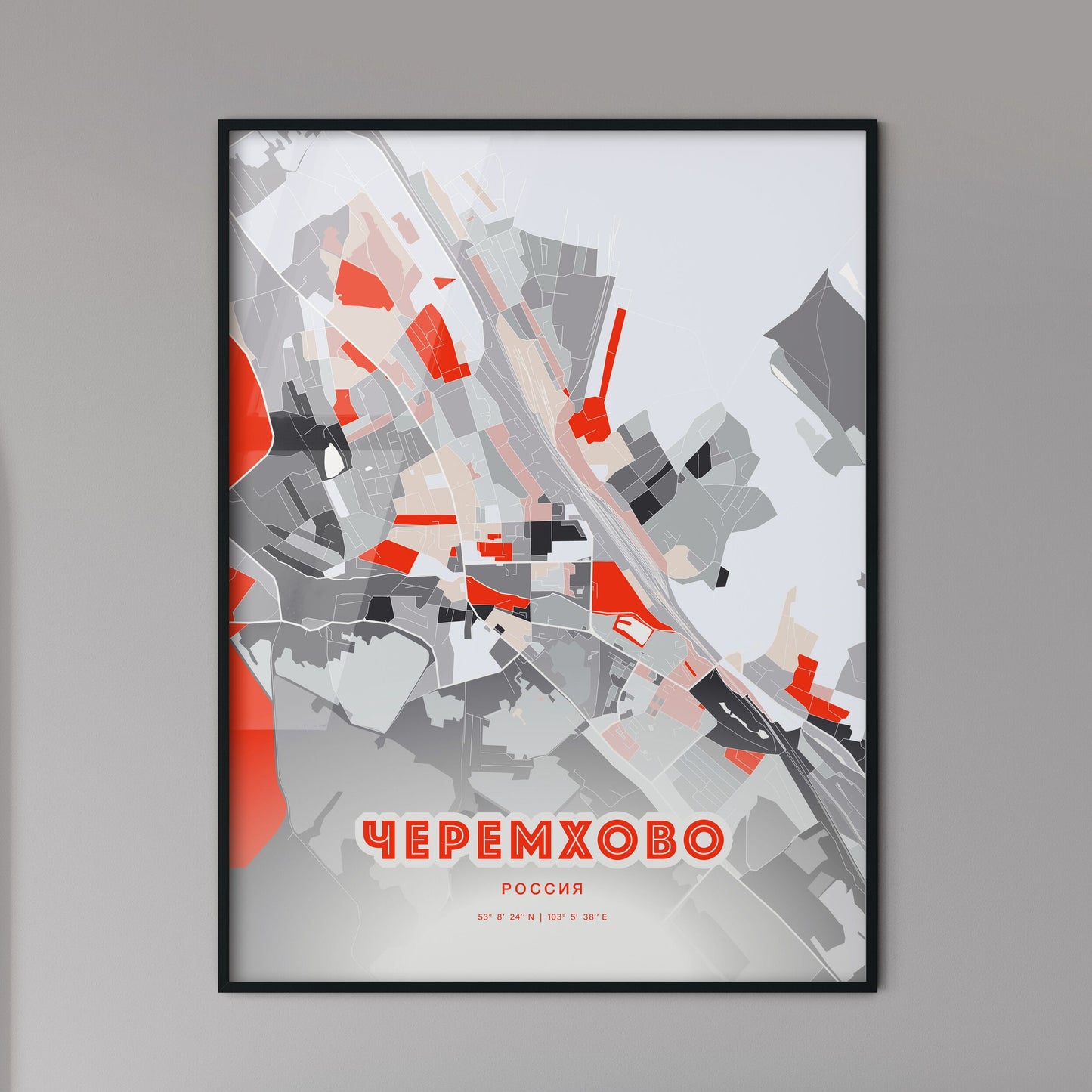 Colorful CHEREMKHOVO RUSSIA Fine Art Map Modern