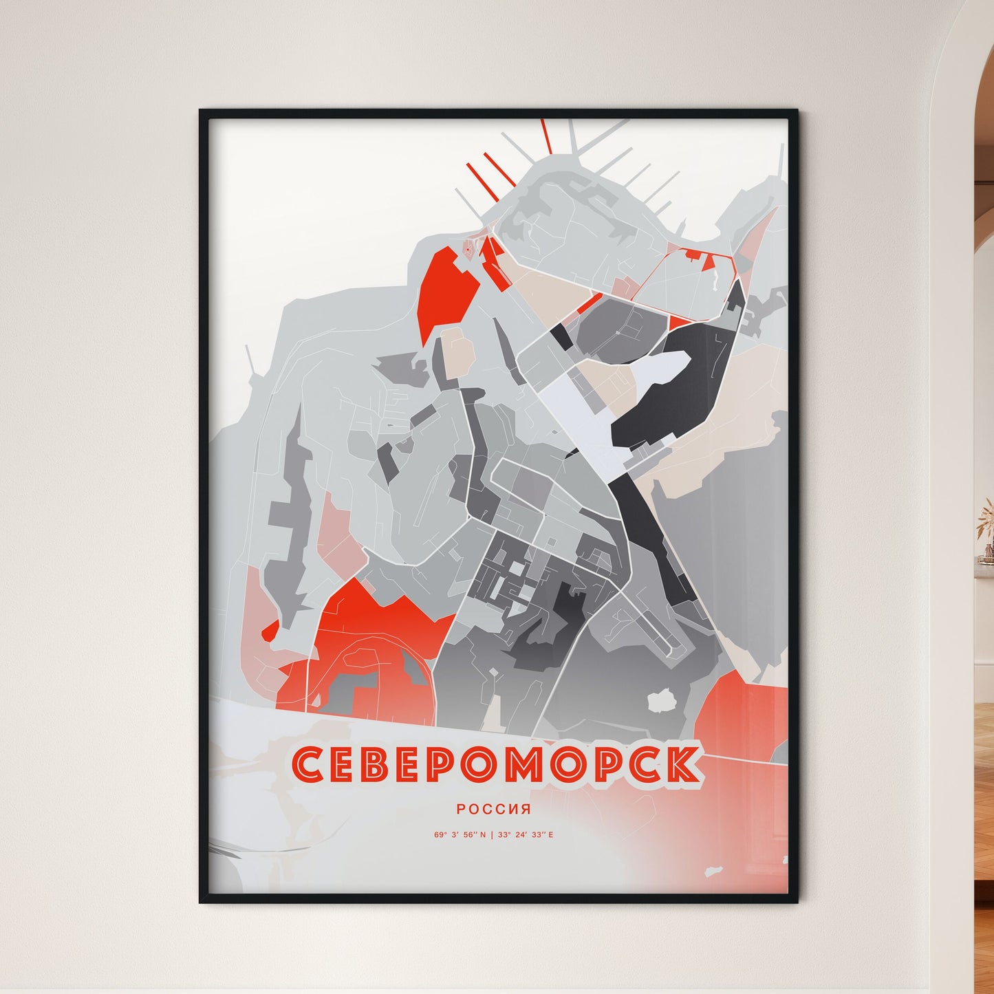 Colorful SEVEROMORSK RUSSIA Fine Art Map Modern