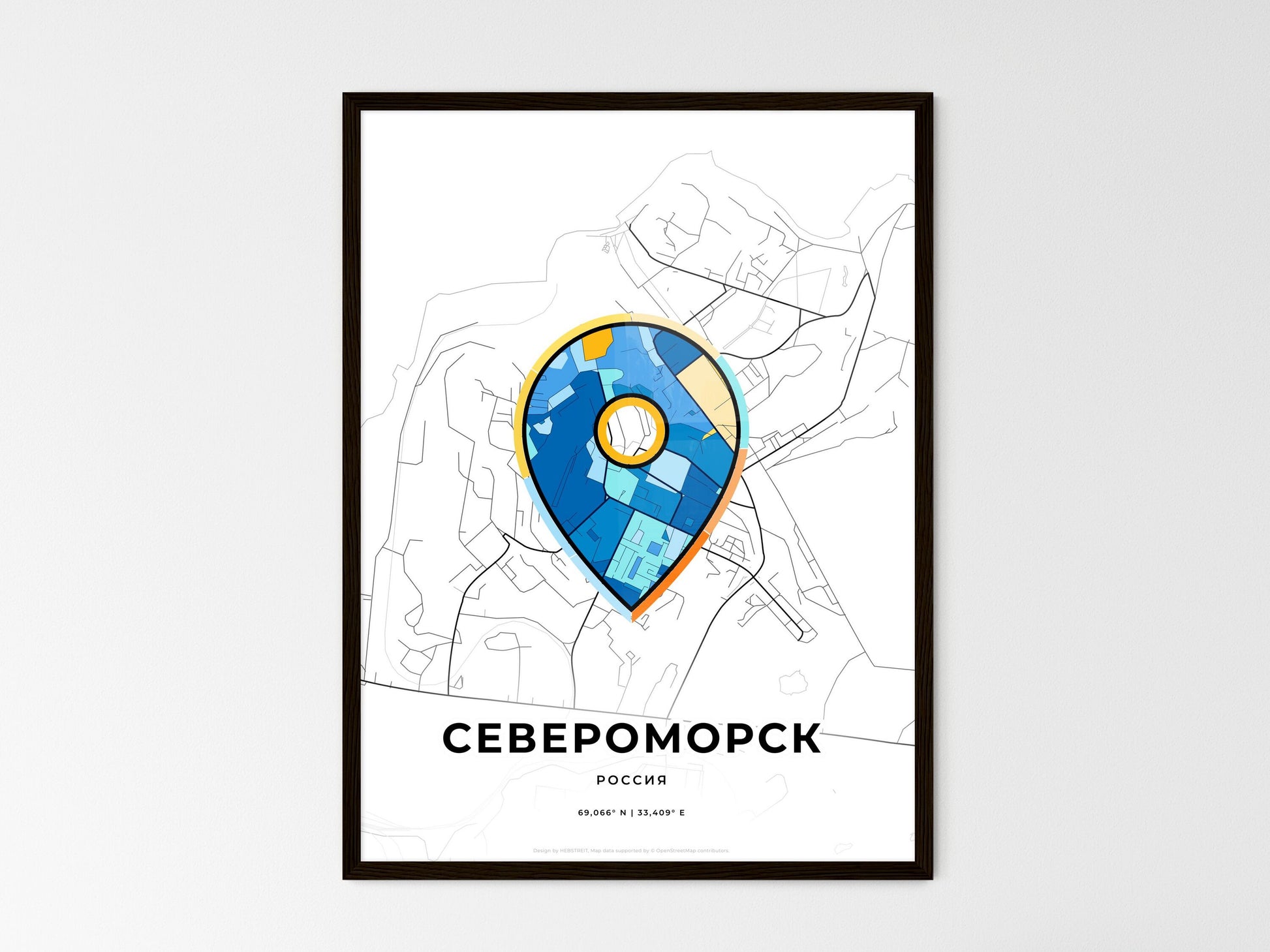 Severomorsk Russia wedding art map with pointer icon