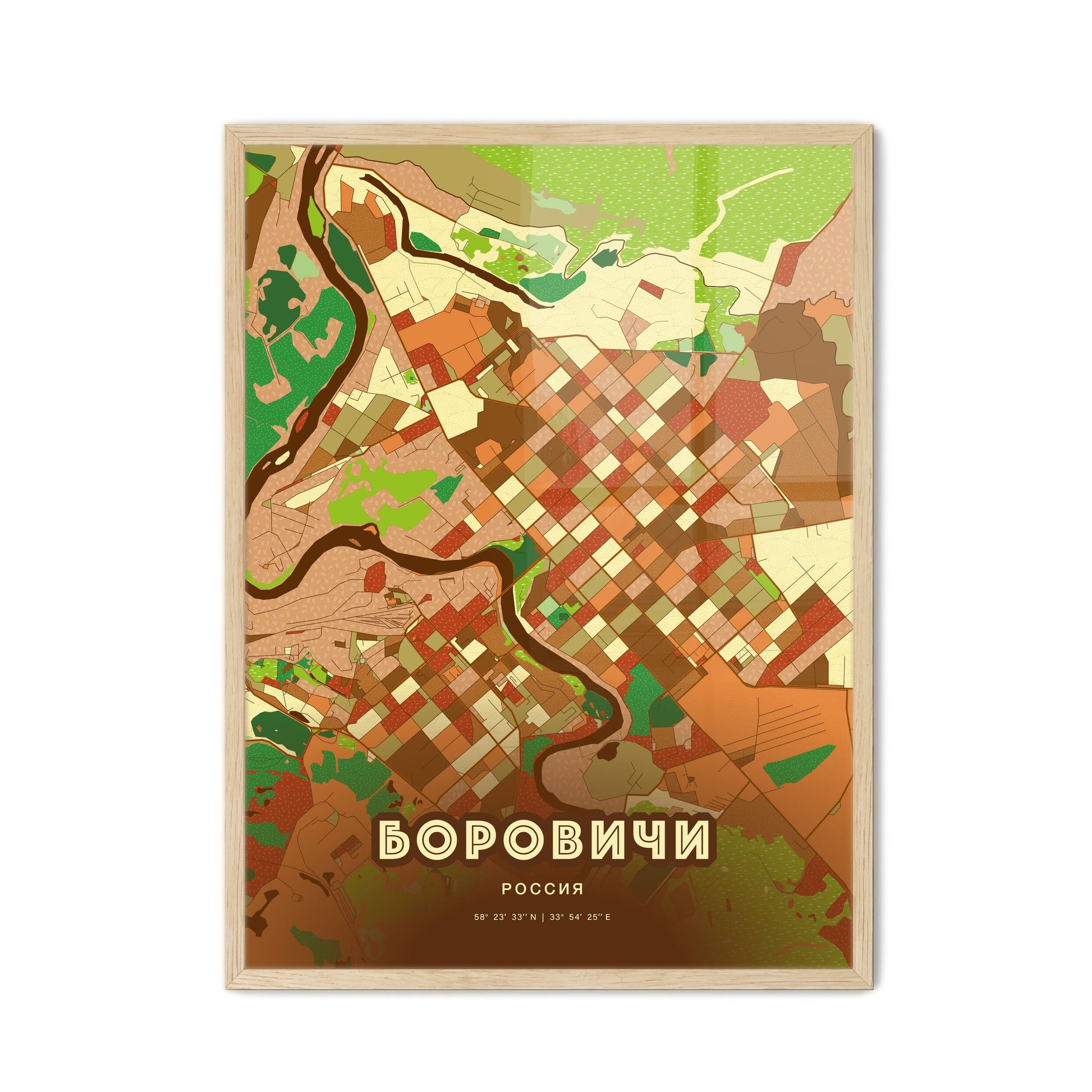 Colorful BOROVICHI RUSSIA Fine Art Map Farmhouse