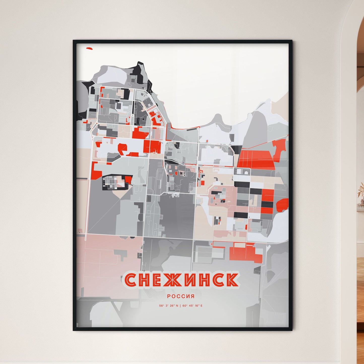 Colorful SNEZHINSK RUSSIA Fine Art Map Modern