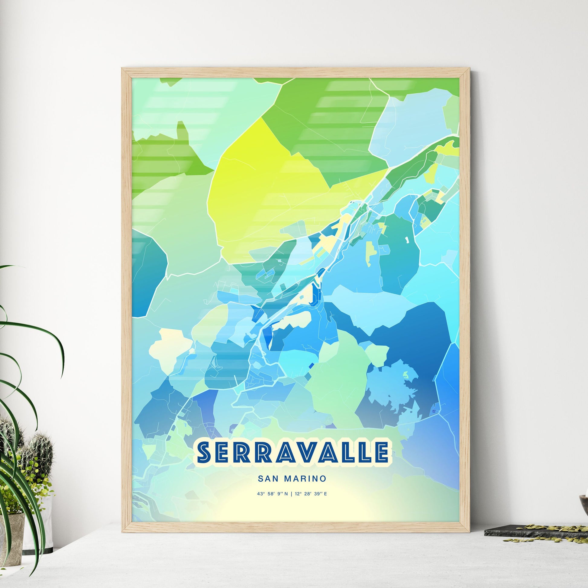 Colorful SERRAVALLE SAN MARINO Fine Art Map Cool Blue