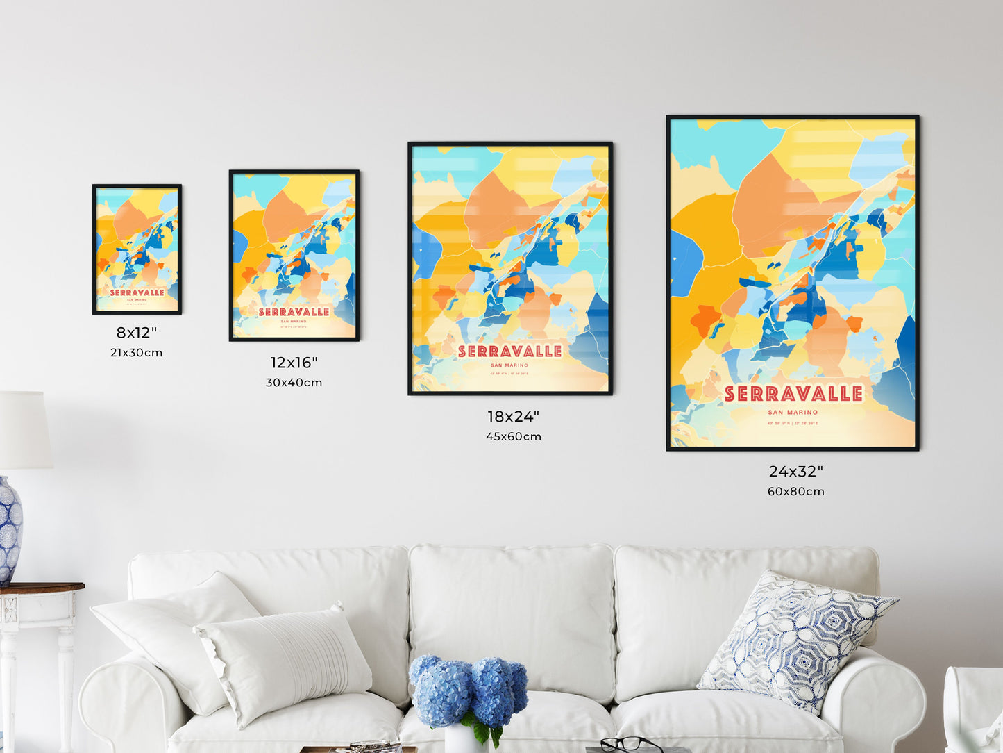 Colorful SERRAVALLE SAN MARINO Fine Art Map Blue Orange