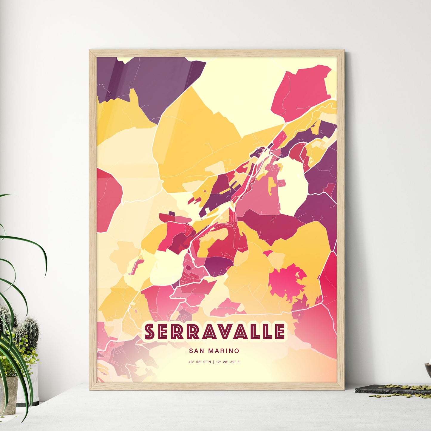 Colorful SERRAVALLE SAN MARINO Fine Art Map Hot Red